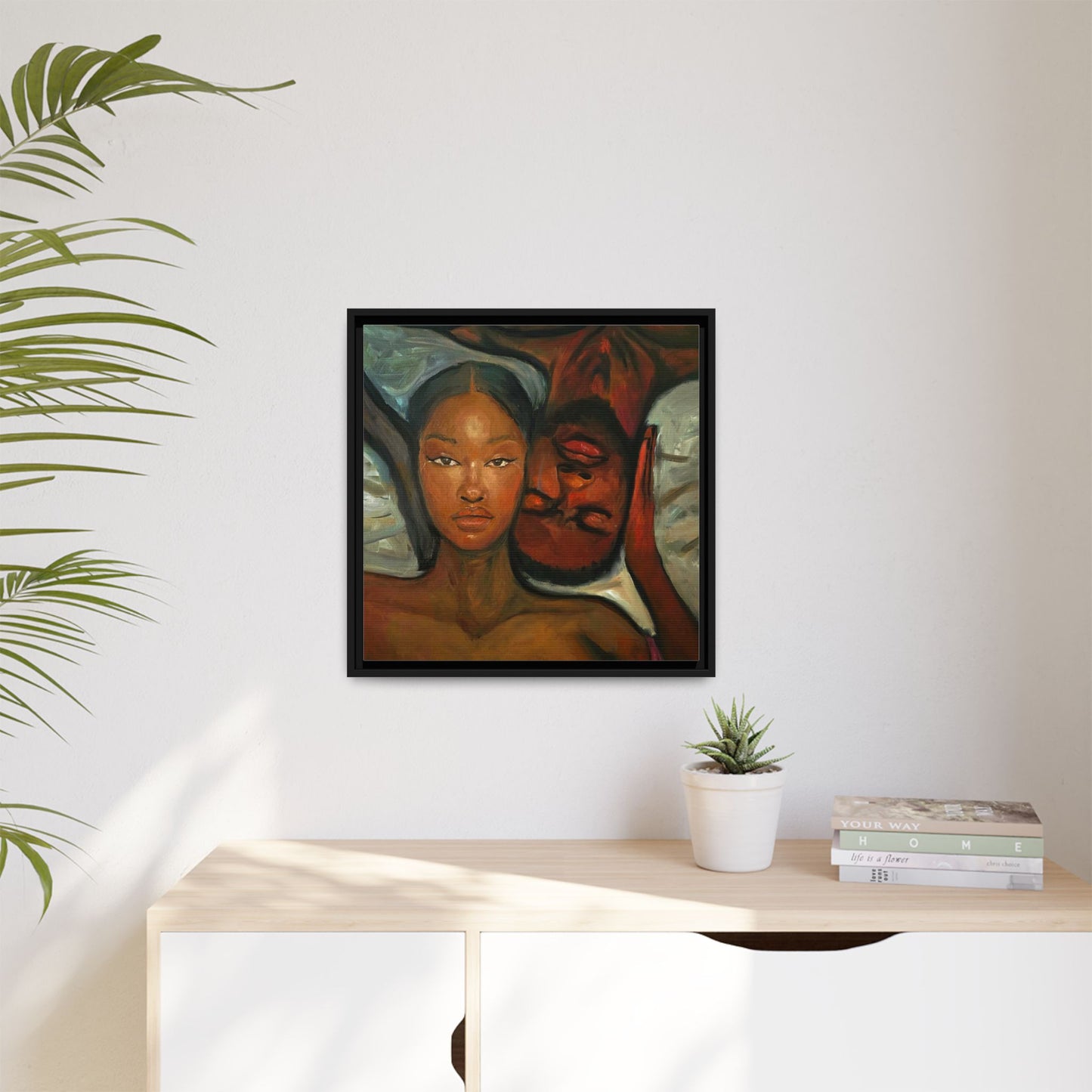 Canvas Print - Emotional Oil Painting of Couple in Bed