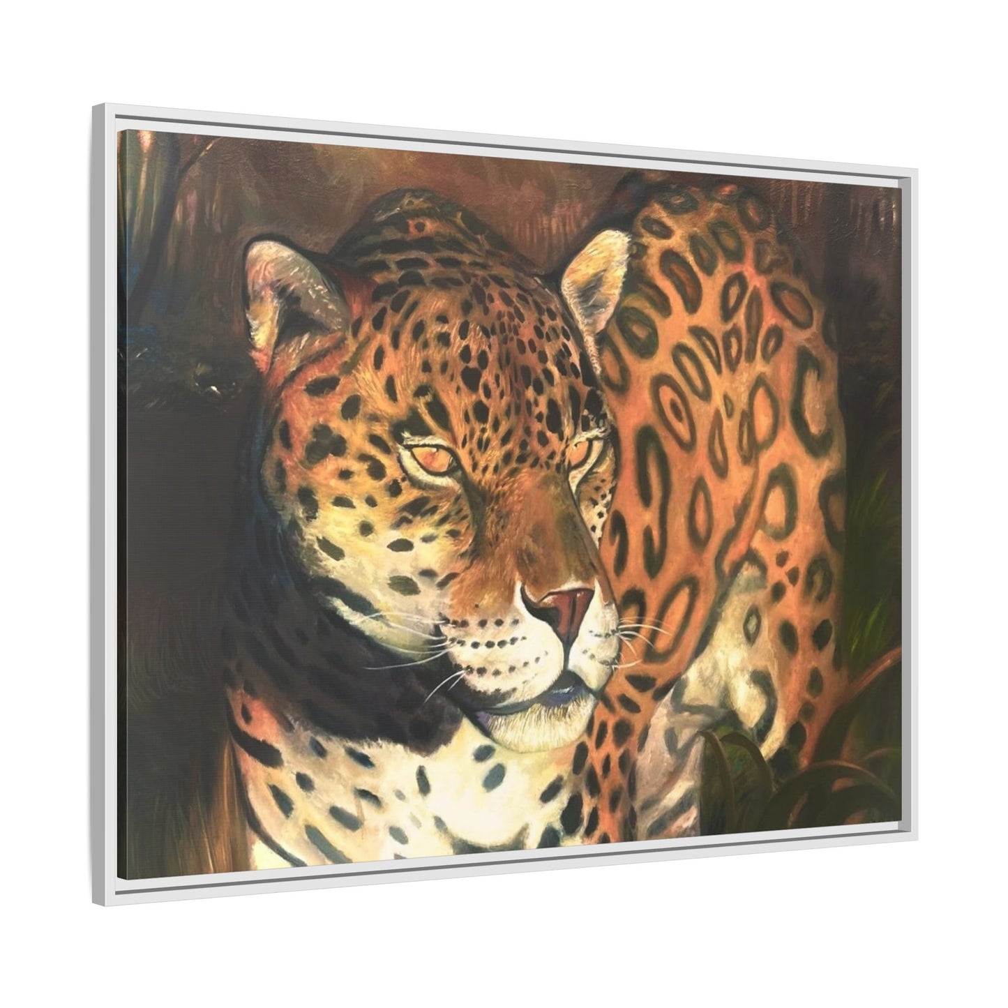 Framed Leopard Canvas Art — Matte Multicolor Jungle Print