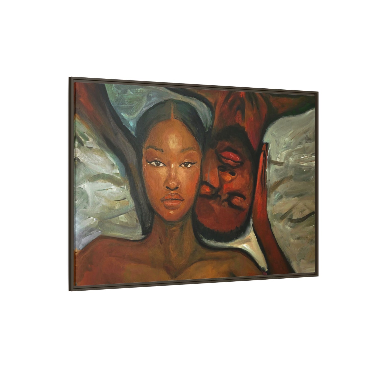 Canvas Print - Emotional Oil Painting of Couple in Bed