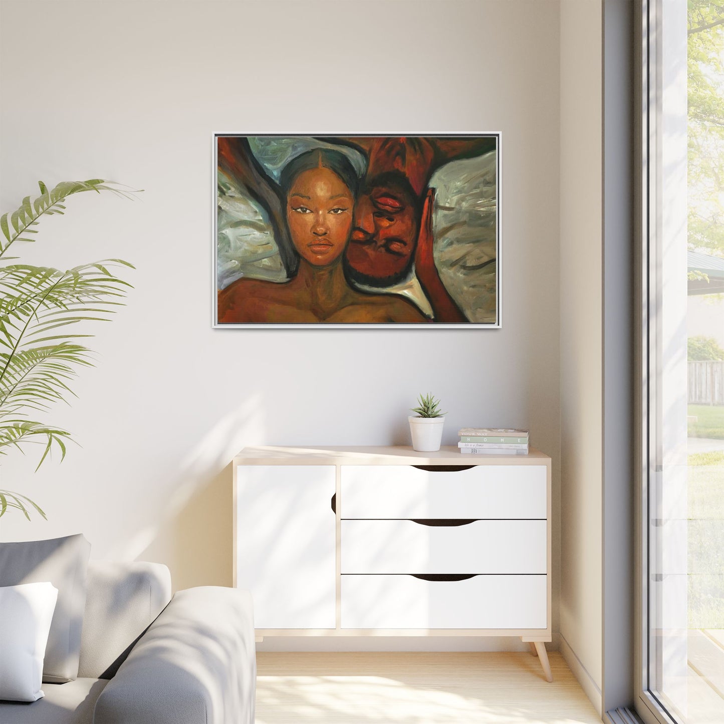 Canvas Print - Emotional Oil Painting of Couple in Bed