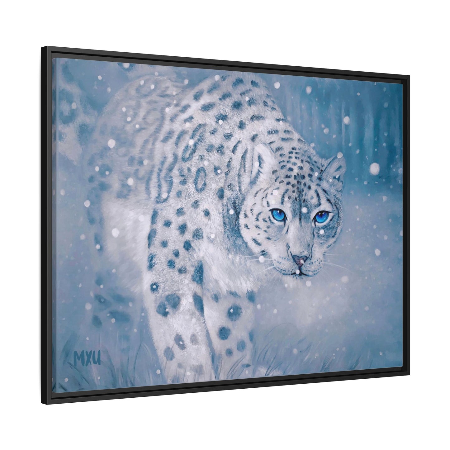 Framed Snow Leopard Canvas Print — Winter Wildlife Wall Art