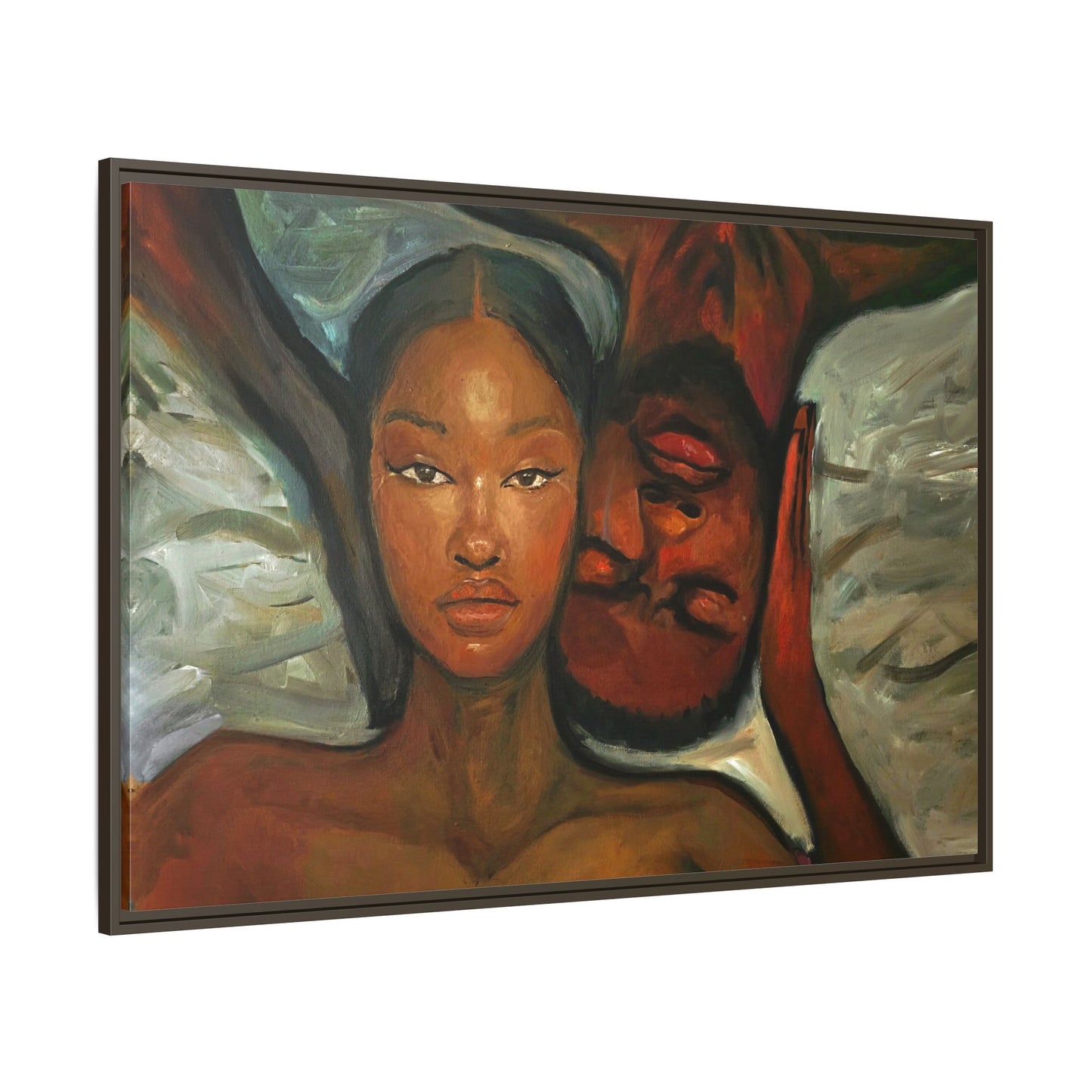 Canvas Print - Emotional Oil Painting of Couple in Bed