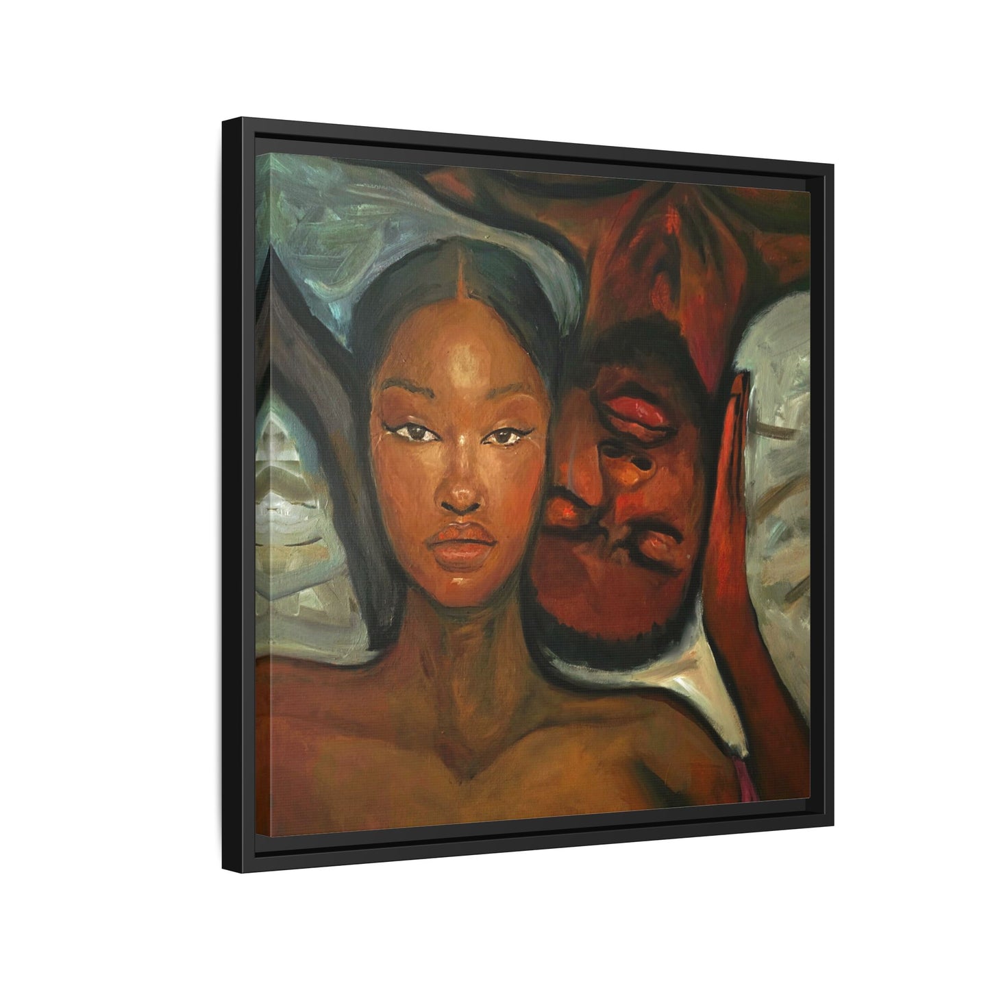 Canvas Print - Emotional Oil Painting of Couple in Bed
