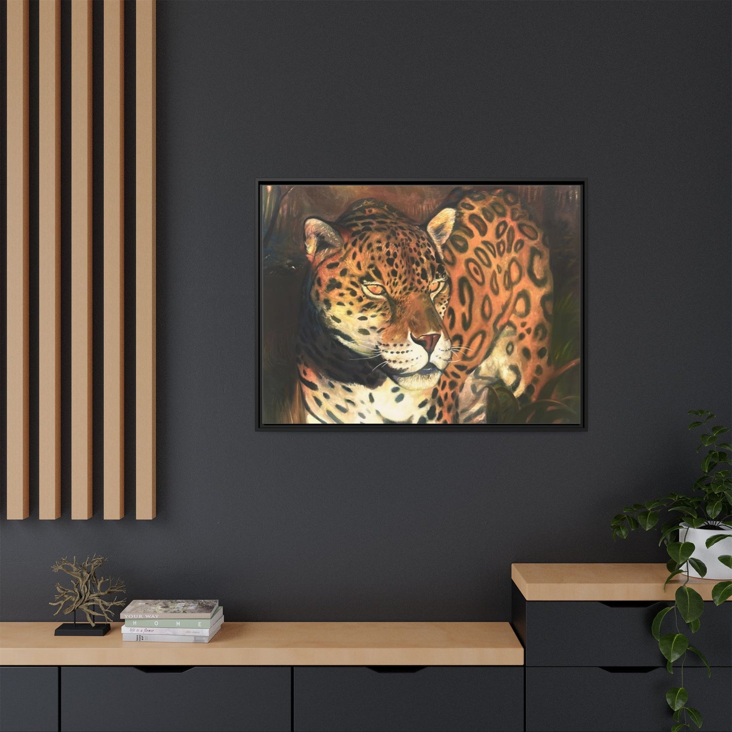 Framed Leopard Canvas Art — Matte Multicolor Jungle Print