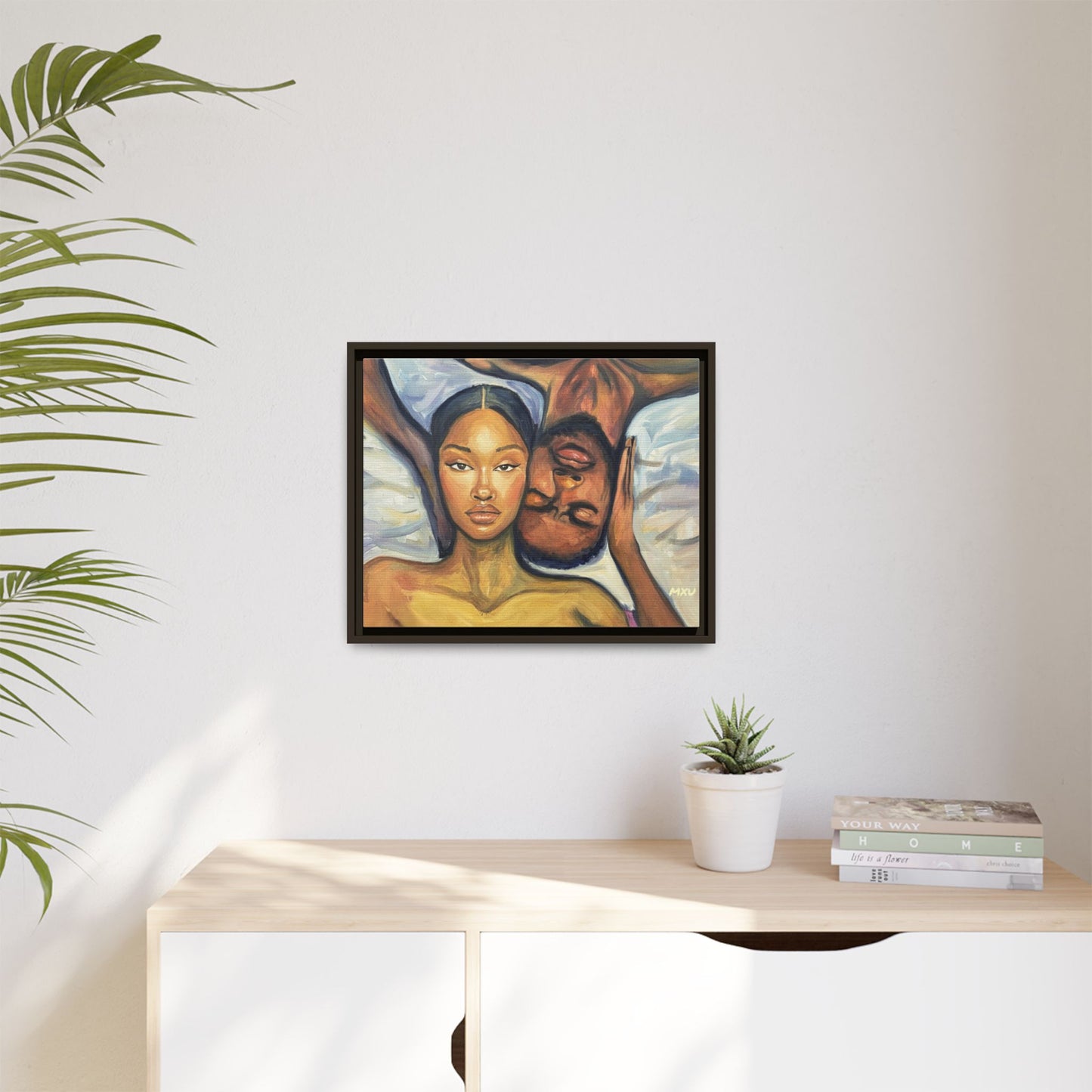Canvas Print - Emotional Oil Painting of Couple in Bed