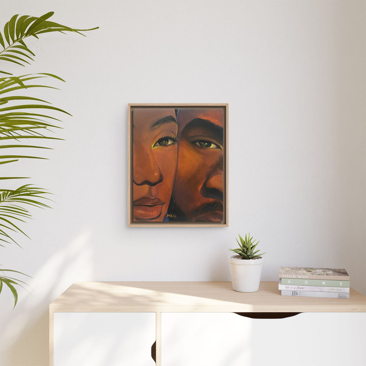 Framed Canvas Portrait Art – Intimate Couple Face Painting “In his Image”