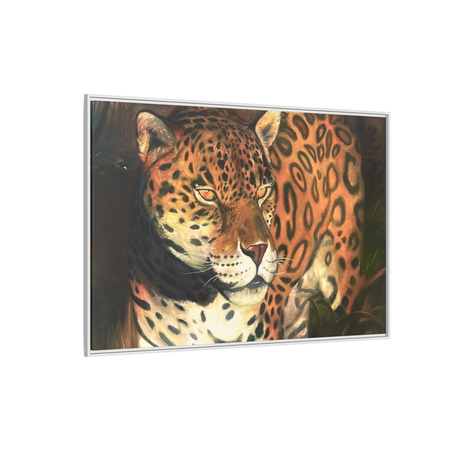 Framed Leopard Canvas Art — Matte Multicolor Jungle Print