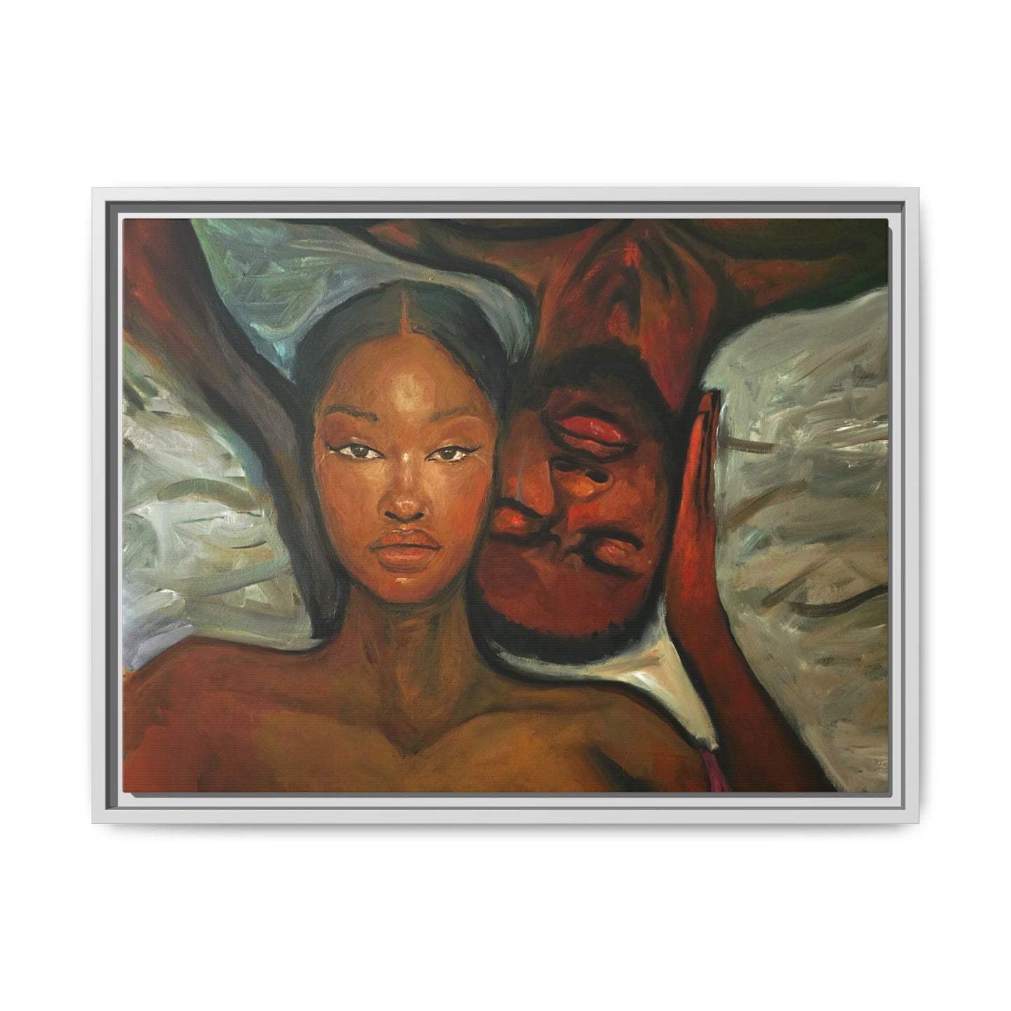 Canvas Print - Emotional Oil Painting of Couple in Bed