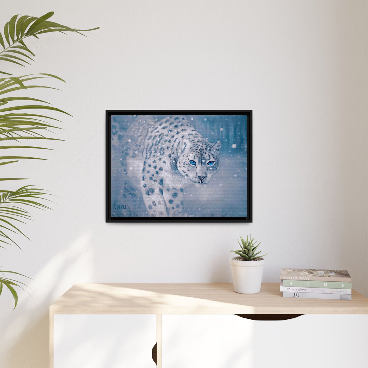 Framed Snow Leopard Canvas Print — Winter Wildlife Wall Art