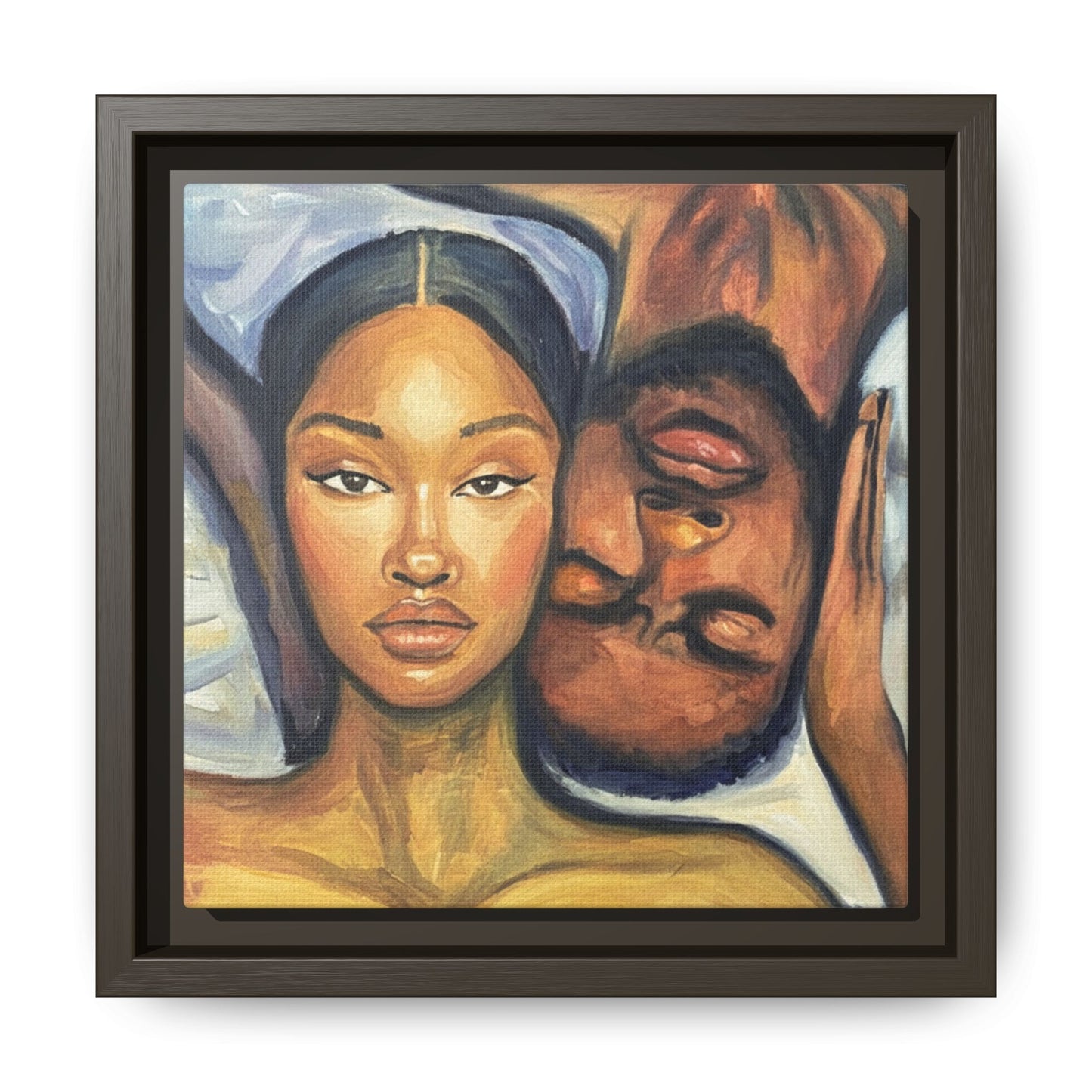 Canvas Print - Emotional Oil Painting of Couple in Bed