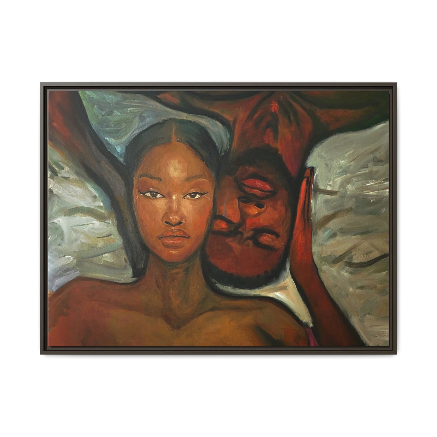 Canvas Print - Emotional Oil Painting of Couple in Bed