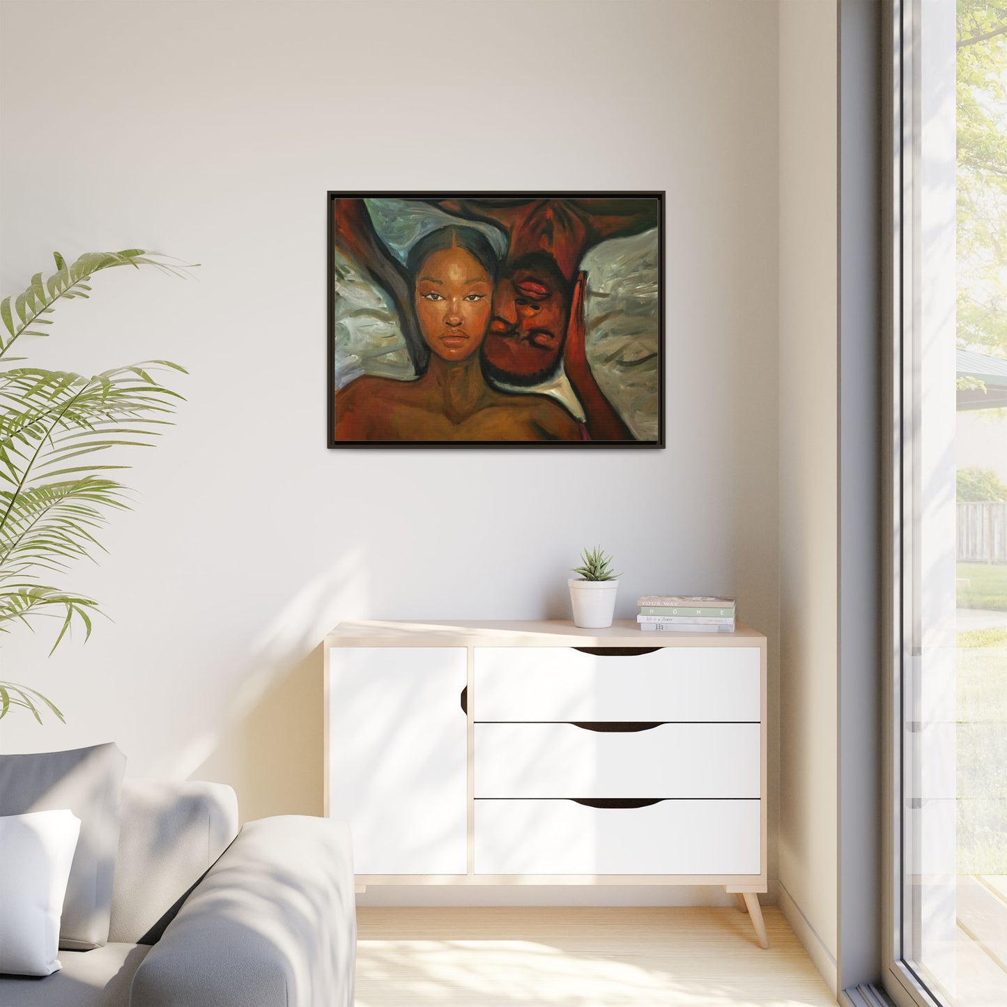 Canvas Print - Emotional Oil Painting of Couple in Bed