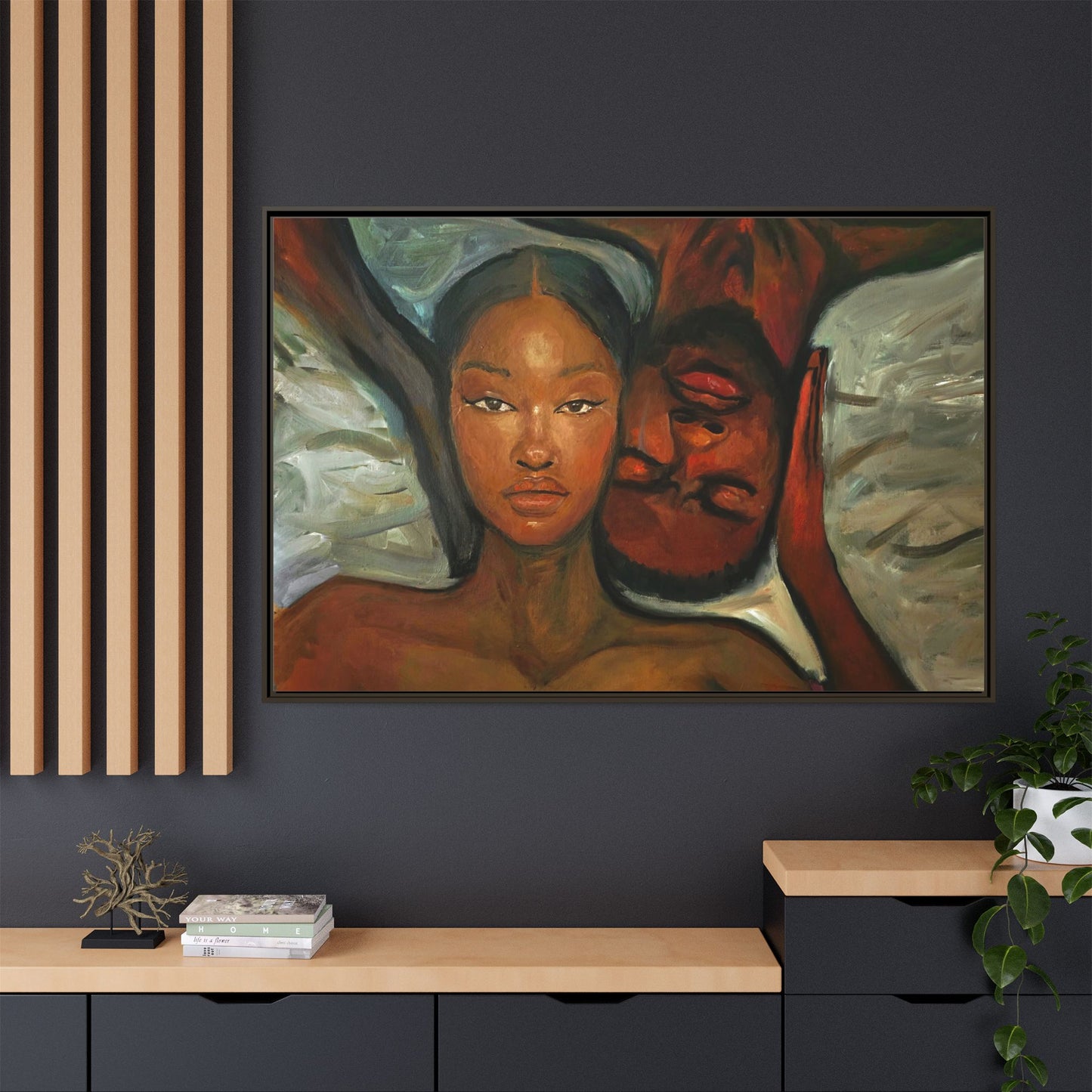 Canvas Print - Emotional Oil Painting of Couple in Bed