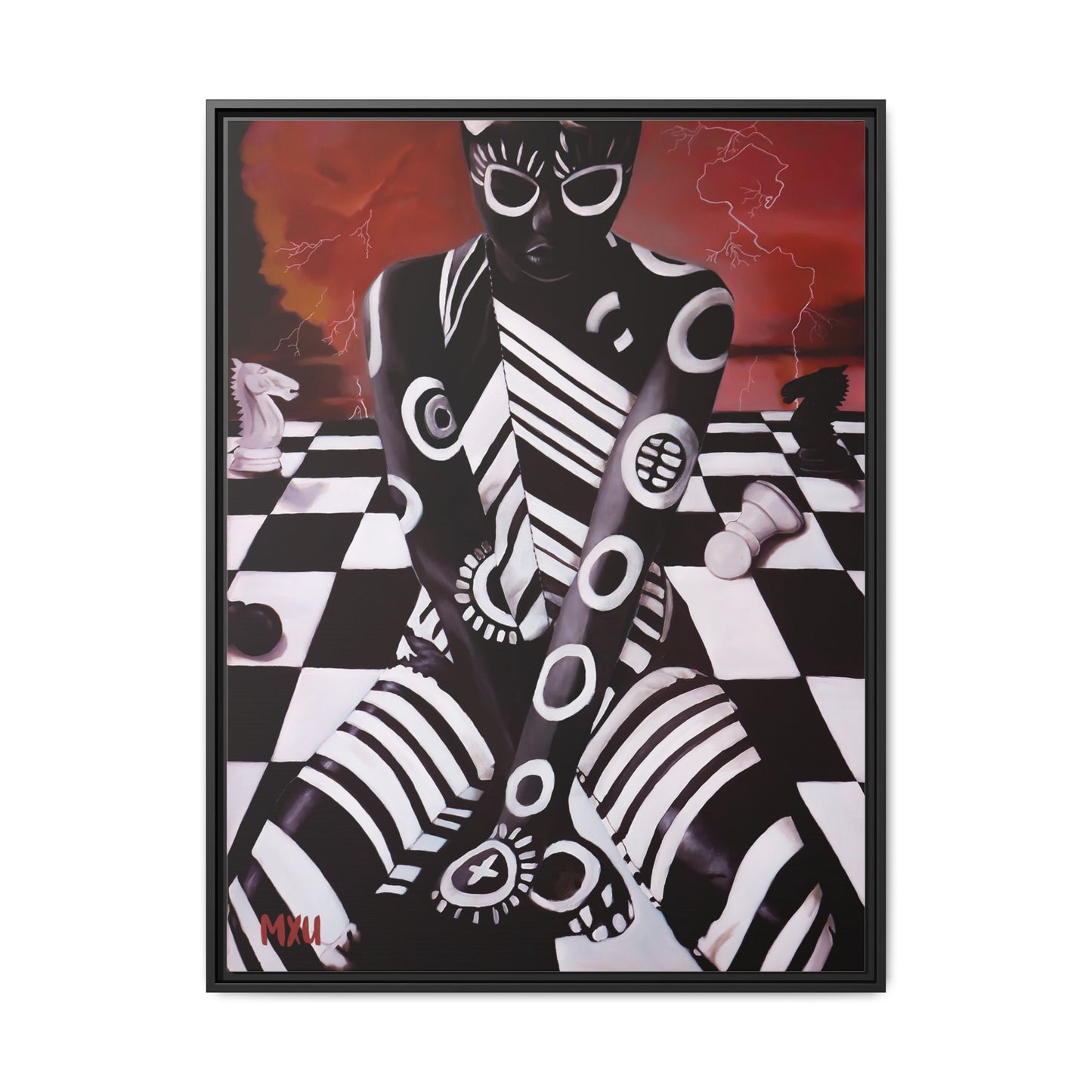 Chess painting Abstract Matte Canvas, Framed (Multi-color)