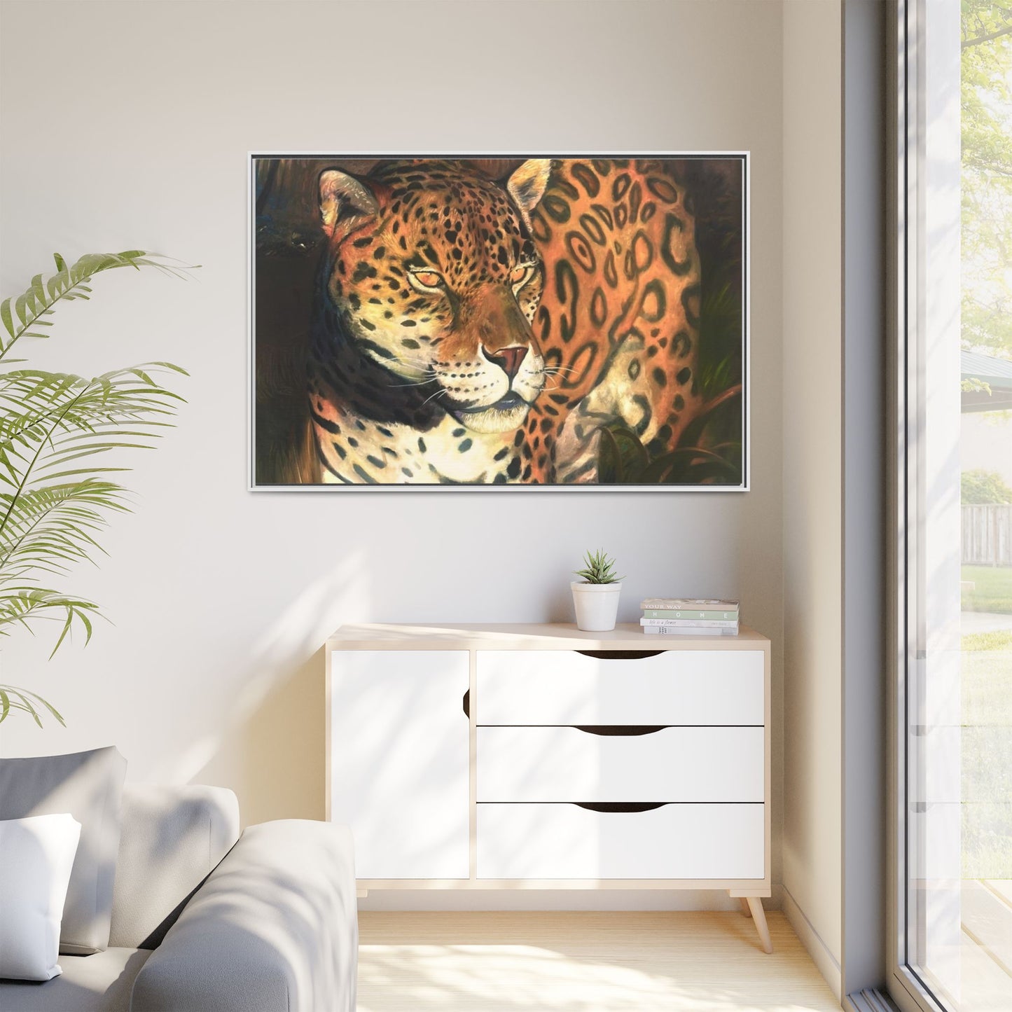 Framed Leopard Canvas Art — Matte Multicolor Jungle Print
