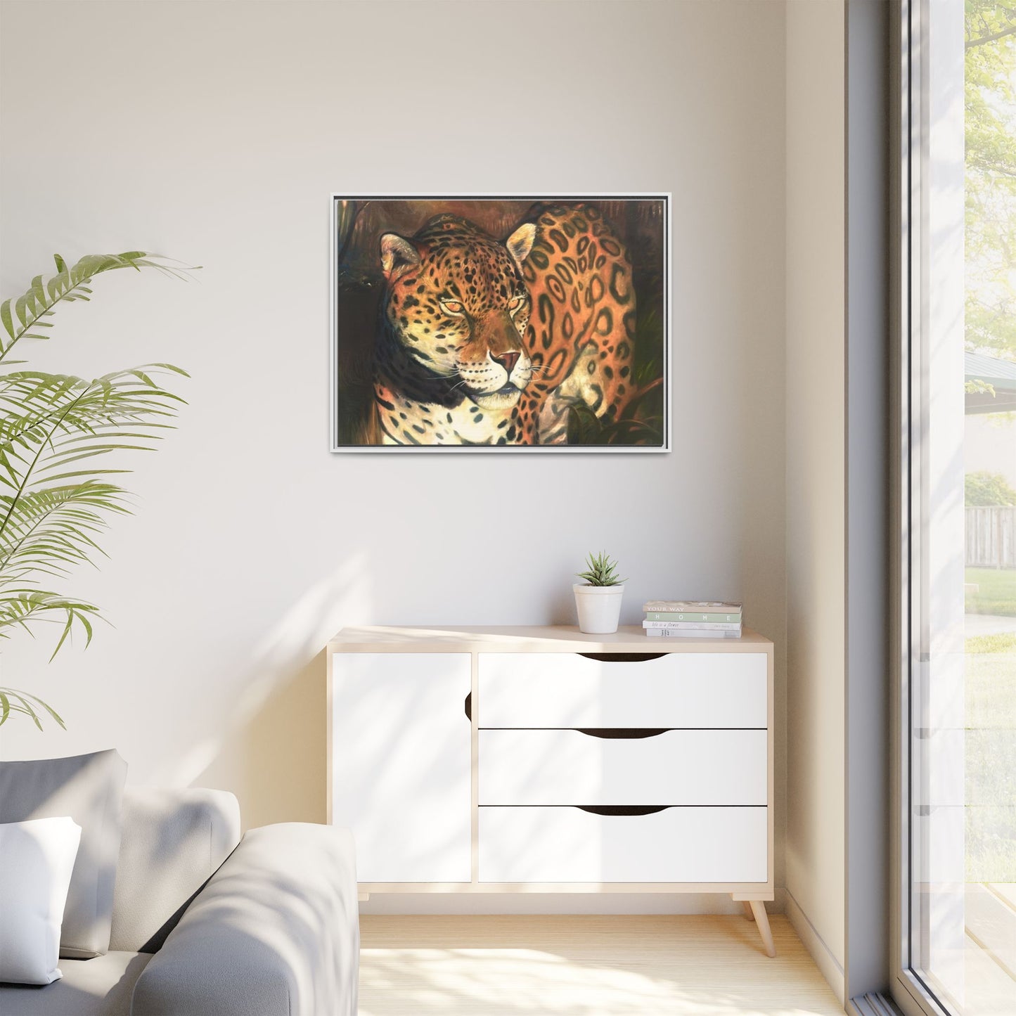 Framed Leopard Canvas Art — Matte Multicolor Jungle Print