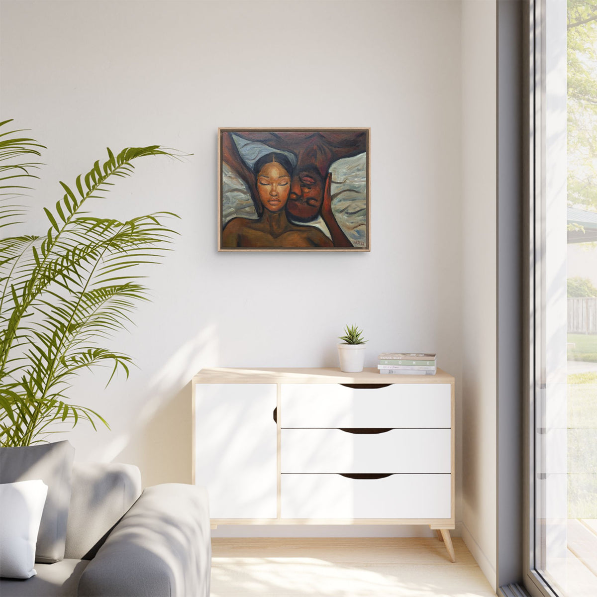 Framed Canvas Wall Art – Intimate Couple Portrait