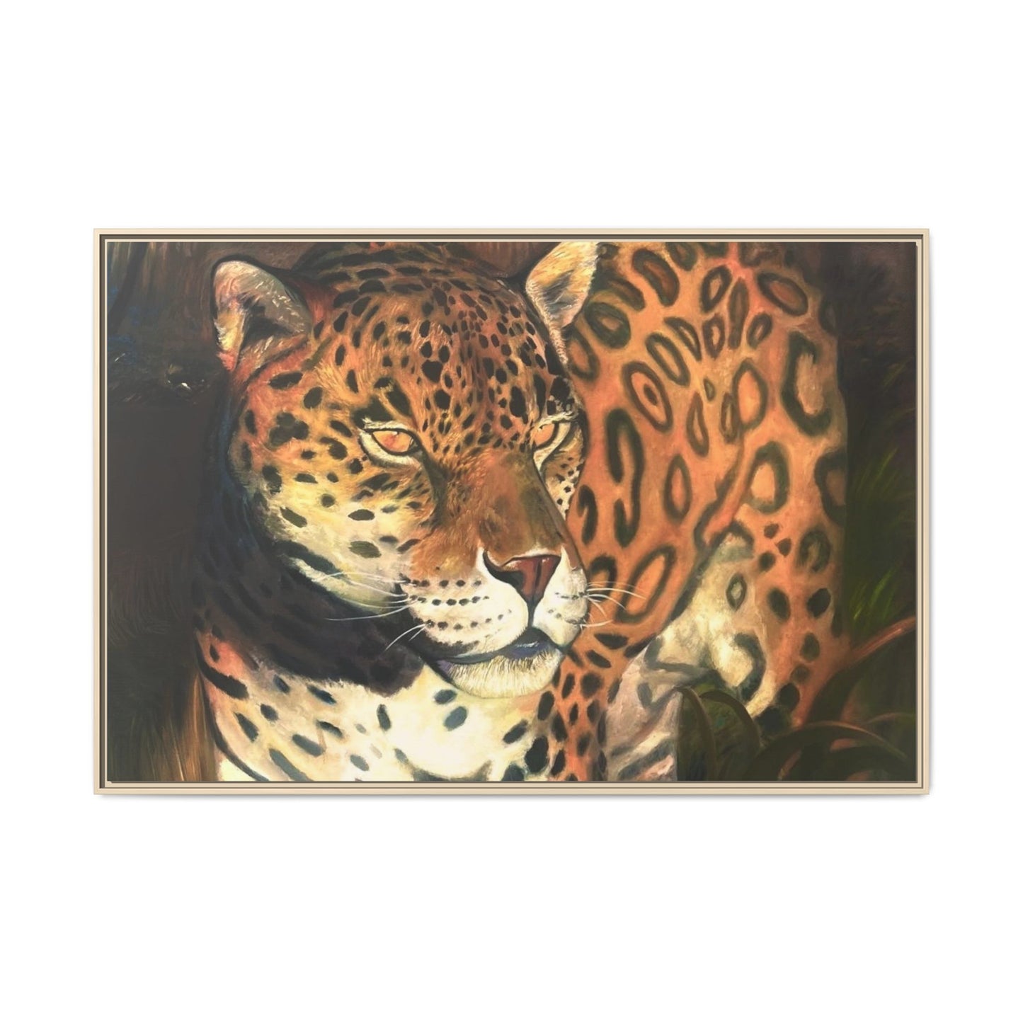 Framed Leopard Canvas Art — Matte Multicolor Jungle Print