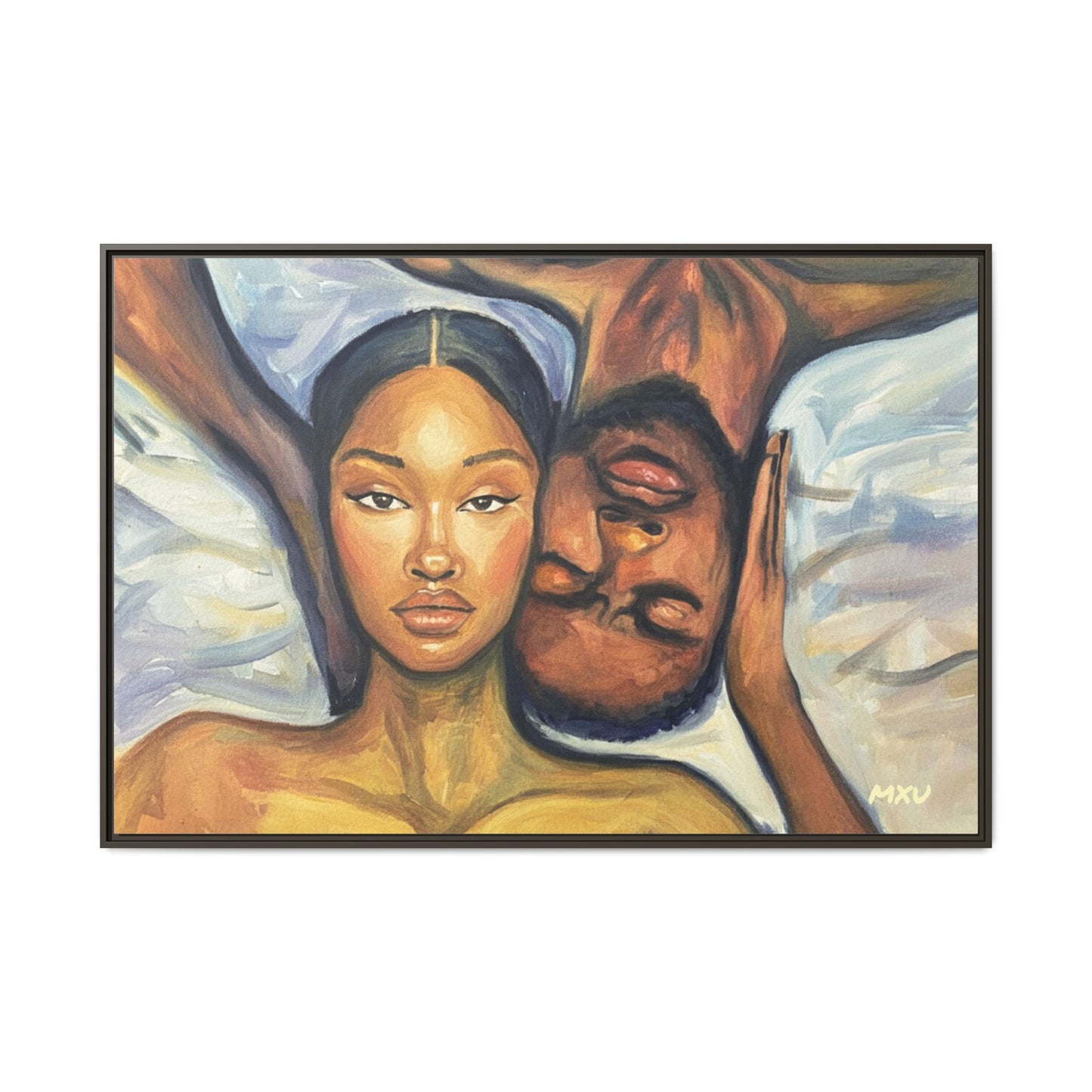 Canvas Print - Emotional Oil Painting of Couple in Bed