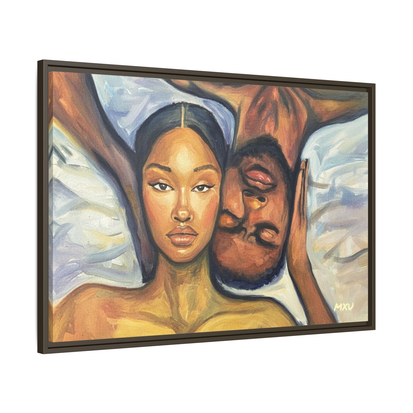 Canvas Print - Emotional Oil Painting of Couple in Bed
