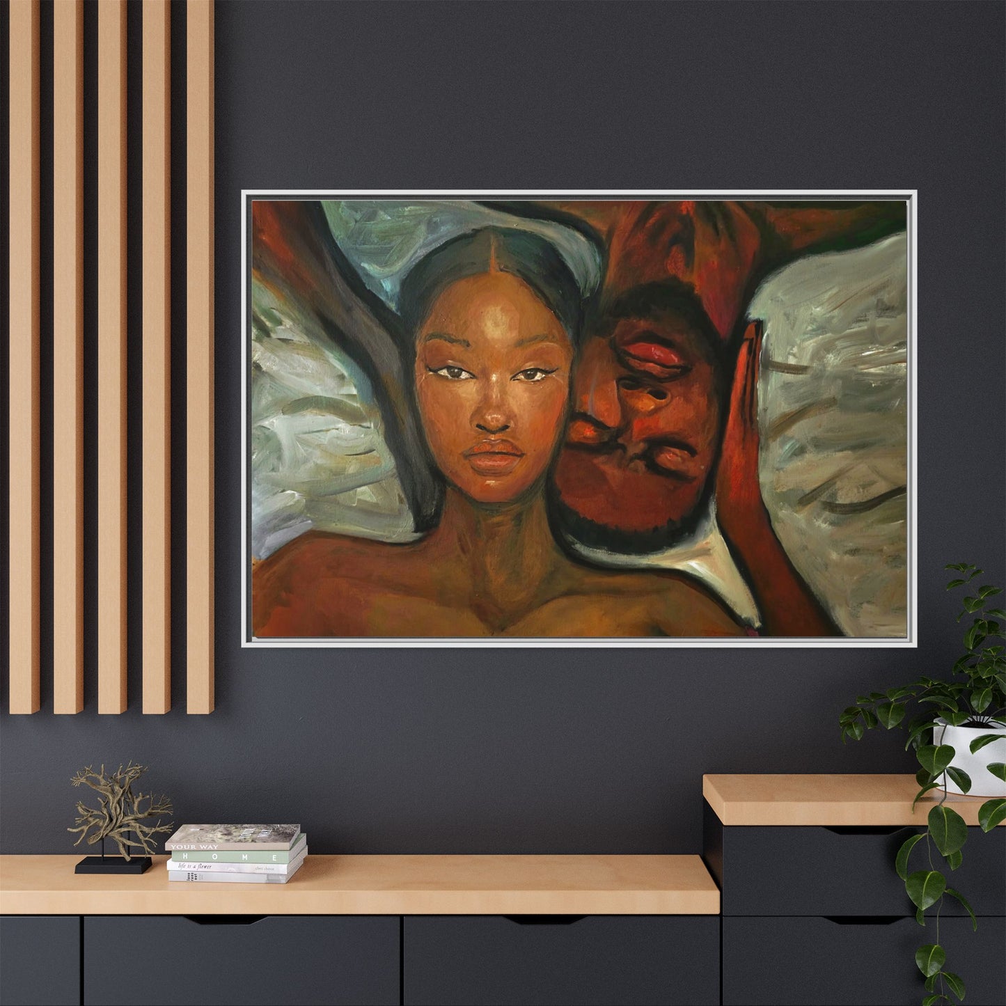 Canvas Print - Emotional Oil Painting of Couple in Bed