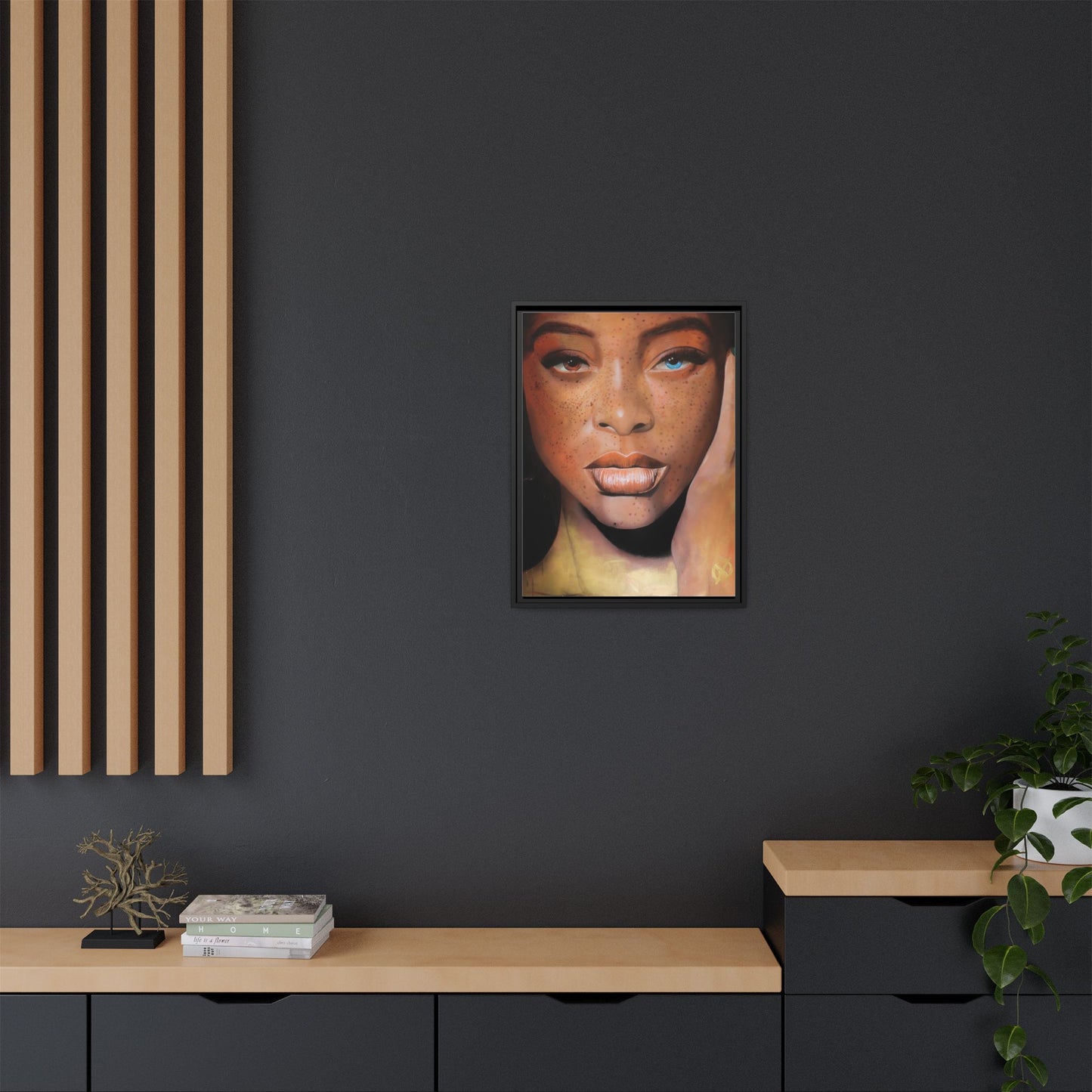 Freckled Beauty Portrait Matte Canvas Print (Framed)