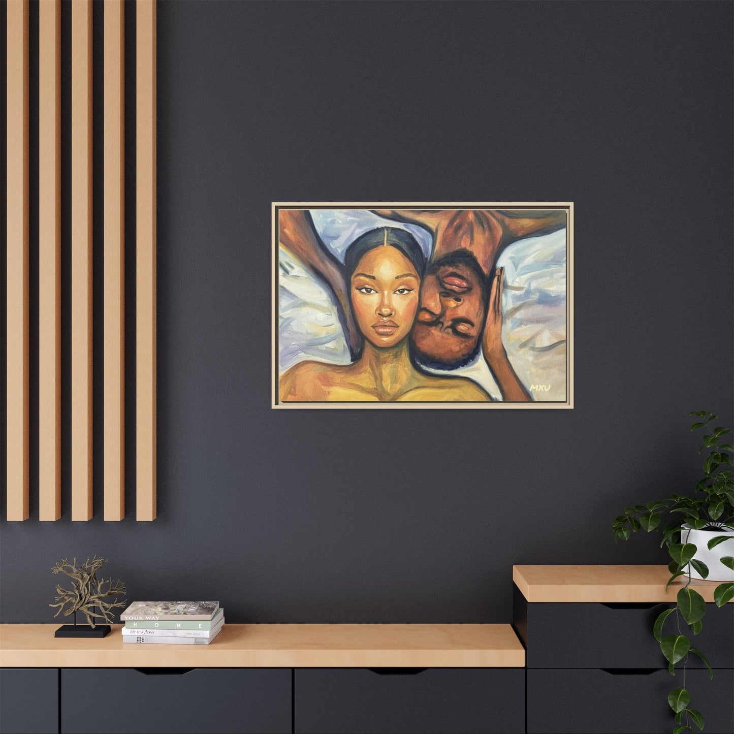 Canvas Print - Emotional Oil Painting of Couple in Bed