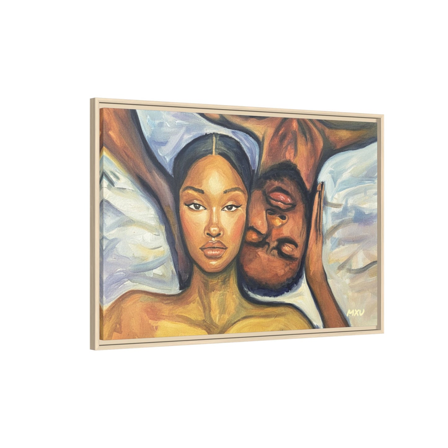 Canvas Print - Emotional Oil Painting of Couple in Bed