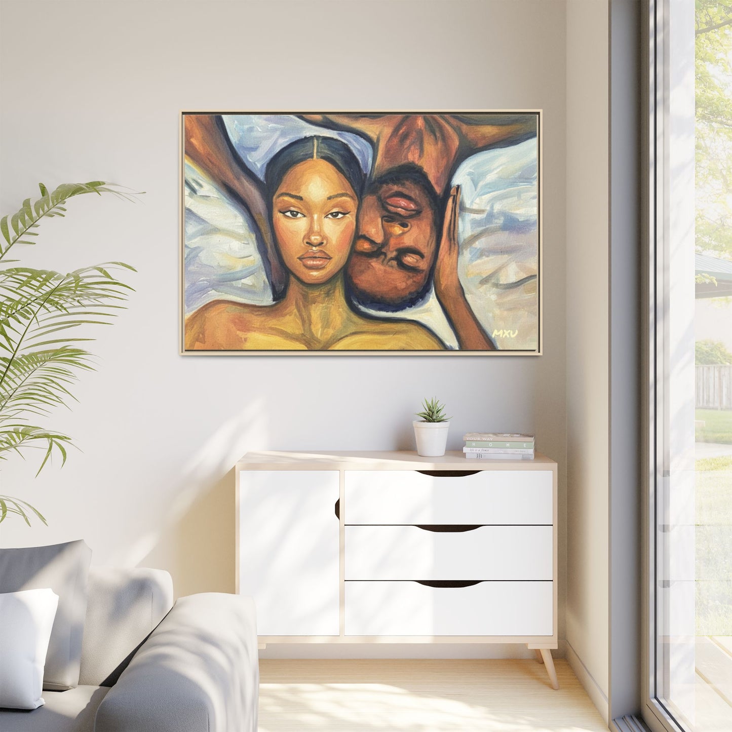 Canvas Print - Emotional Oil Painting of Couple in Bed