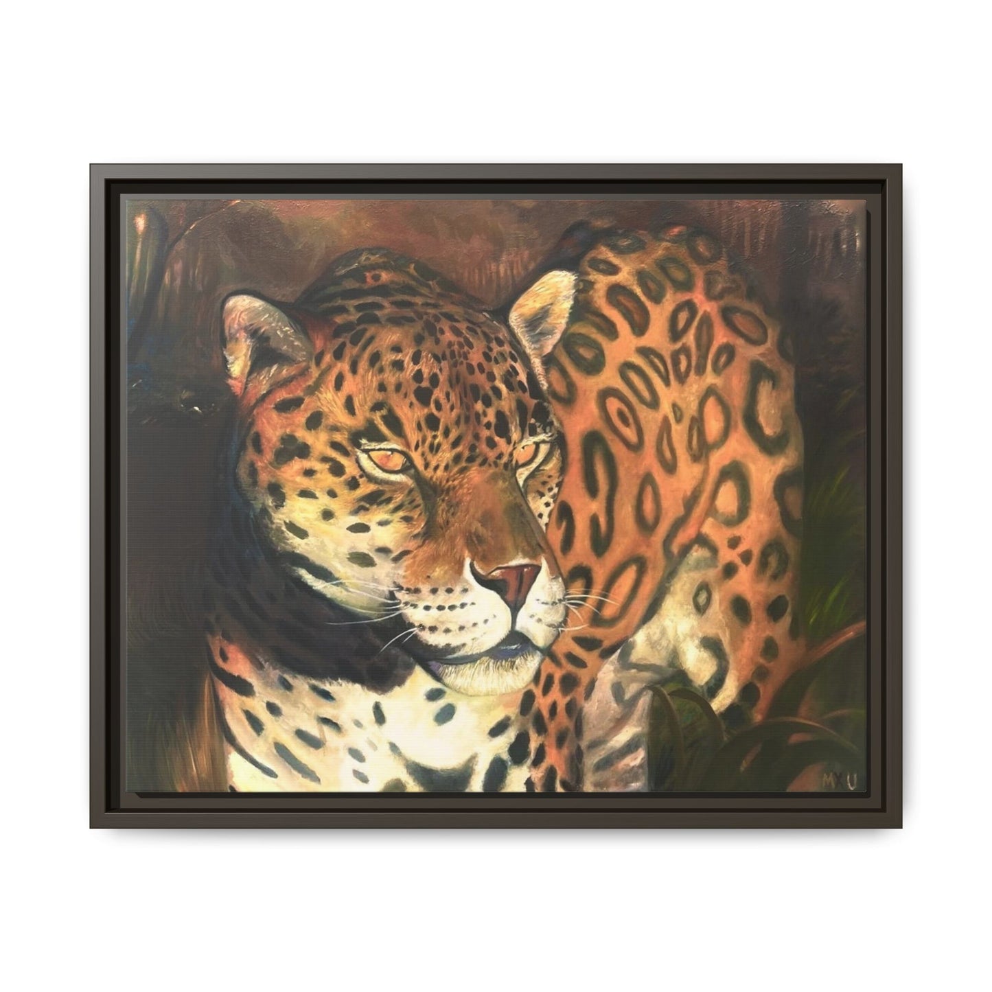 Framed Leopard Canvas Art — Matte Multicolor Jungle Print