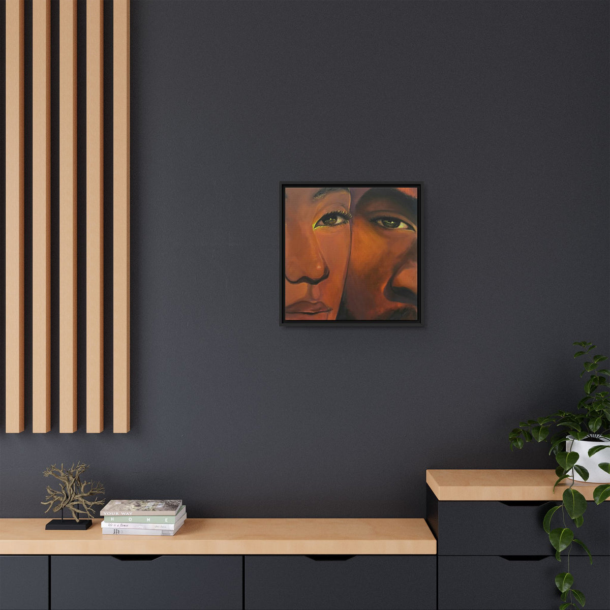 Framed Canvas Portrait Art – Intimate Couple Face Painting “In his Image”