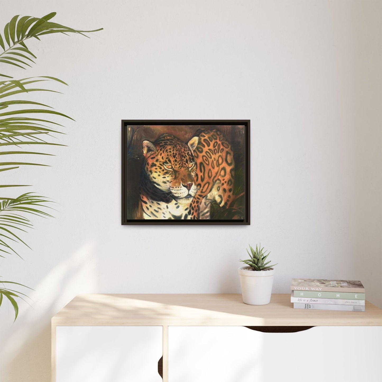 Framed Leopard Canvas Art — Matte Multicolor Jungle Print