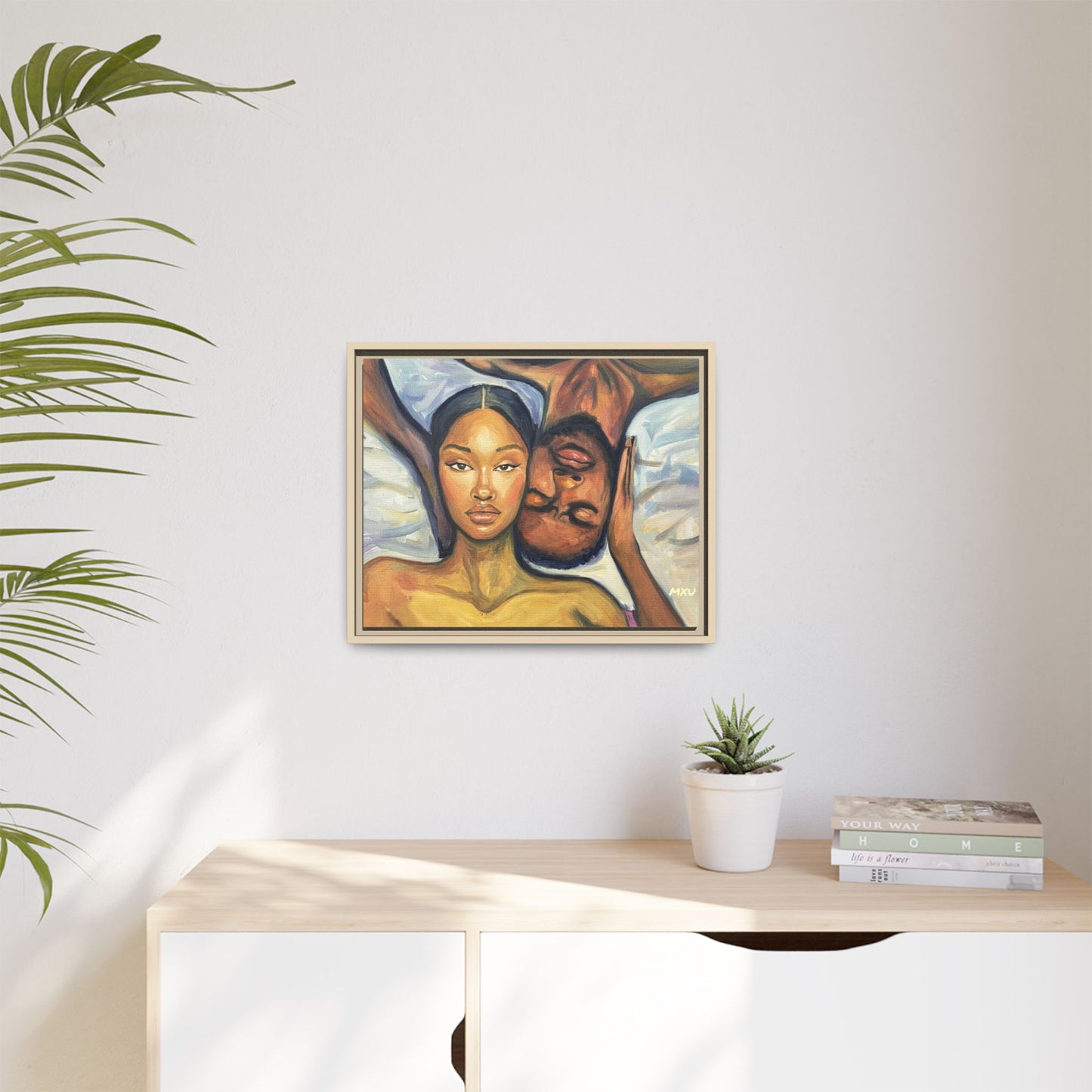Canvas Print - Emotional Oil Painting of Couple in Bed