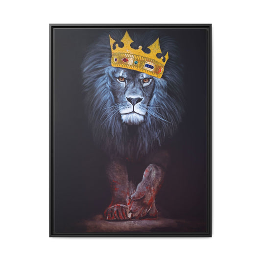 Framed Matte Canvas - Regal Lion with Crown Wall Art
