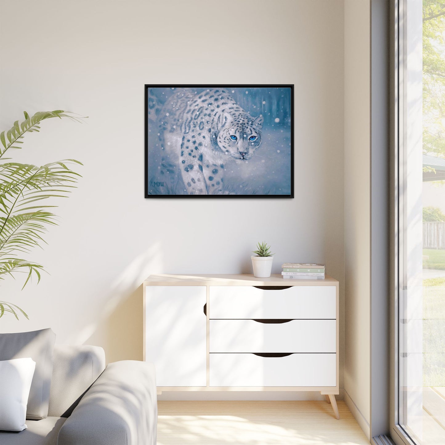 Framed Snow Leopard Canvas Print — Winter Wildlife Wall Art