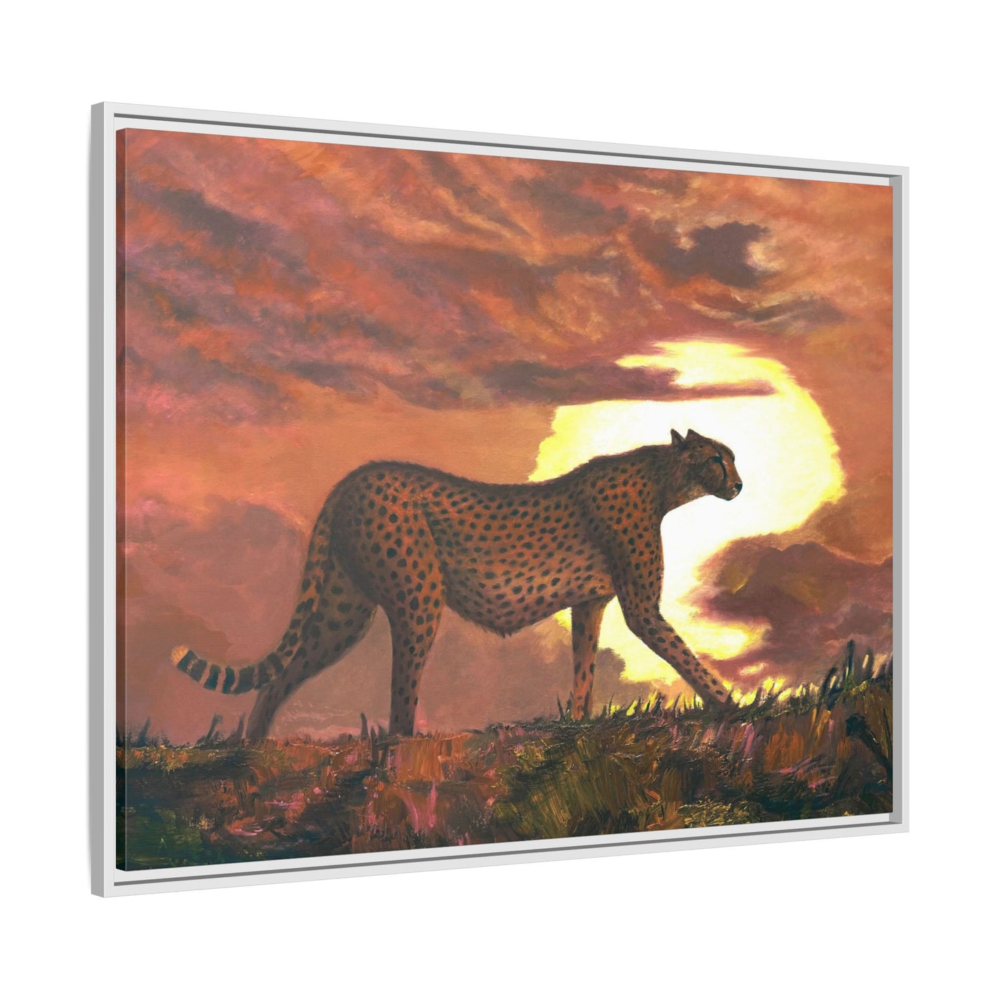 Framed Cheetah Sunset Canvas Print — Wildlife Wall Art