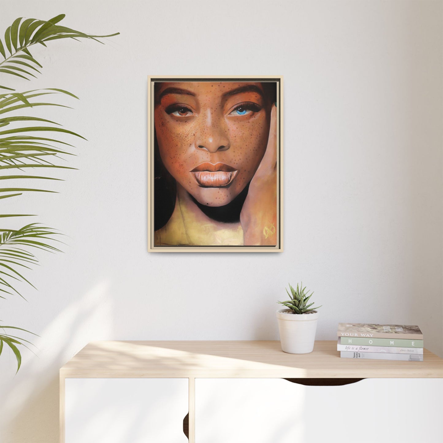Freckled Beauty Portrait Matte Canvas Print (Framed)