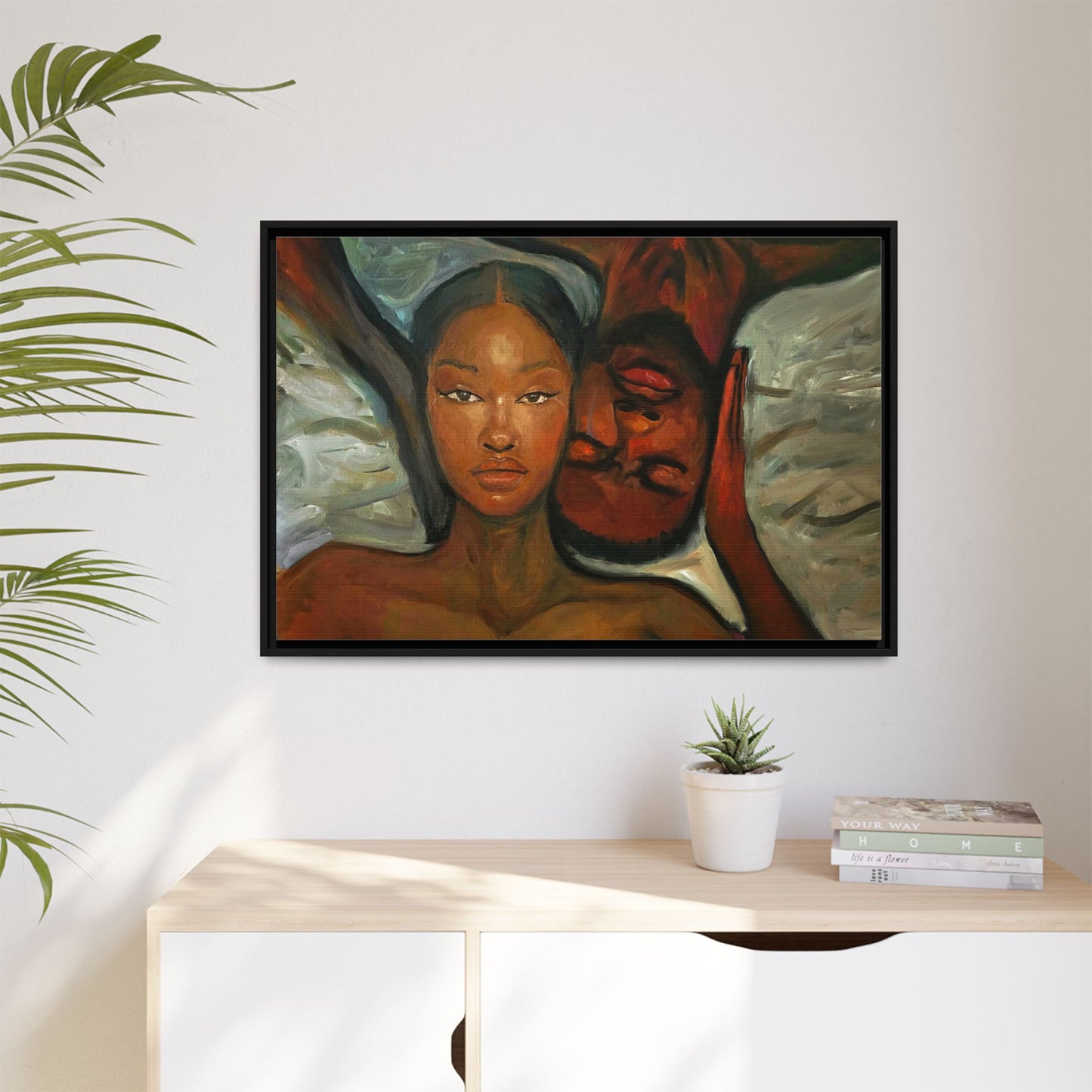 Canvas Print - Emotional Oil Painting of Couple in Bed