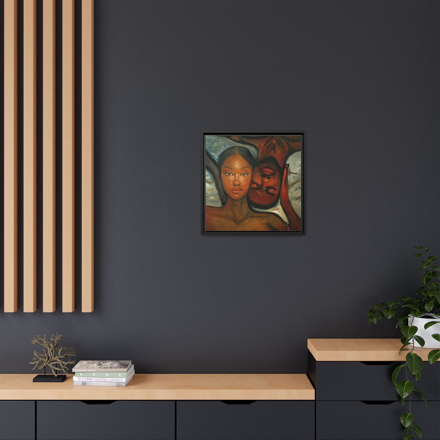 Canvas Print - Emotional Oil Painting of Couple in Bed