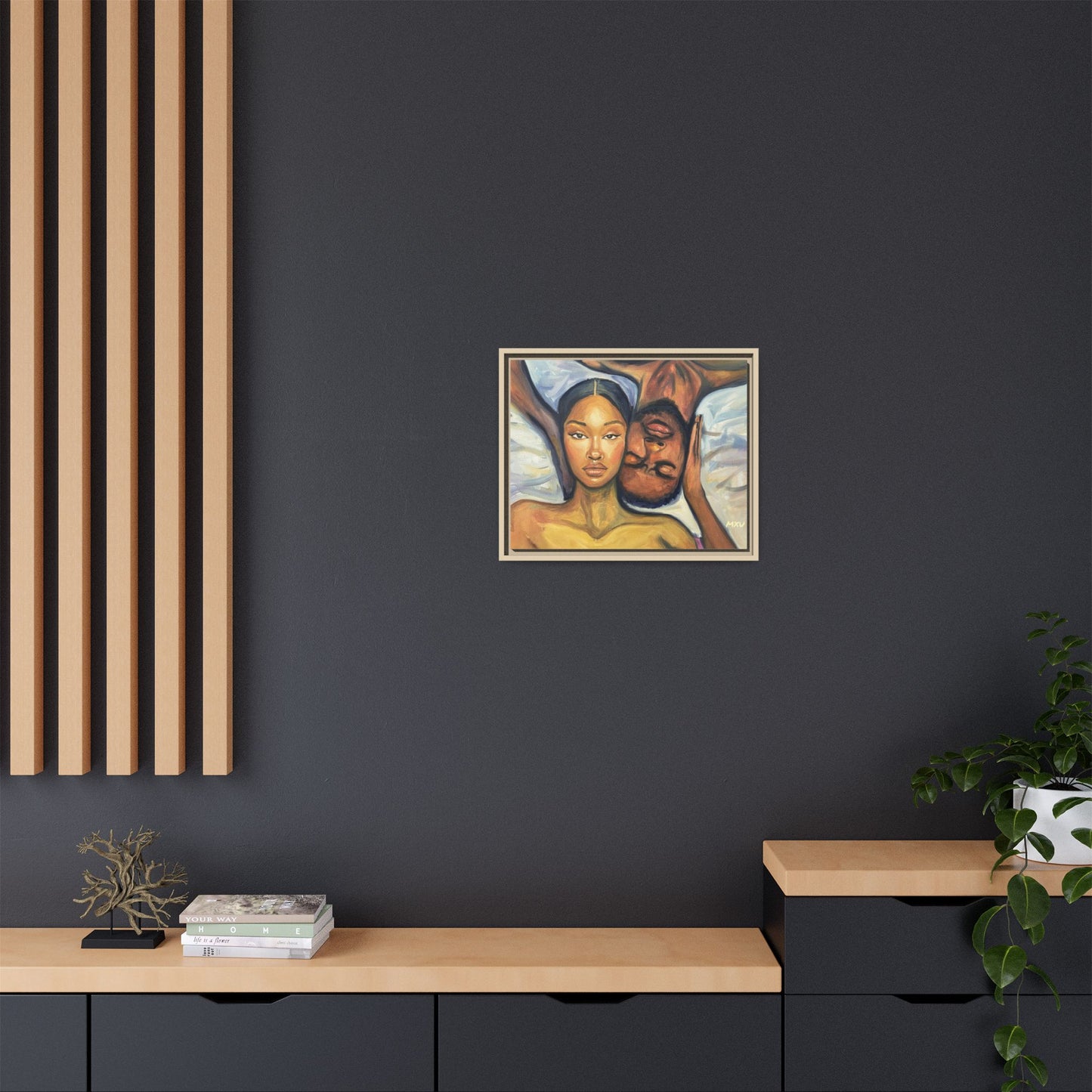 Canvas Print - Emotional Oil Painting of Couple in Bed