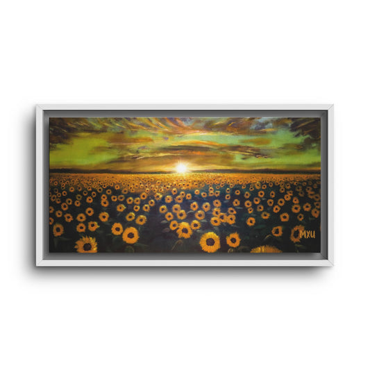 Framed Sunflower Canvas Art, Cheerful Home Decor, Nature Wall Art, Gift for Gardeners, Rustic Living Room Decoration