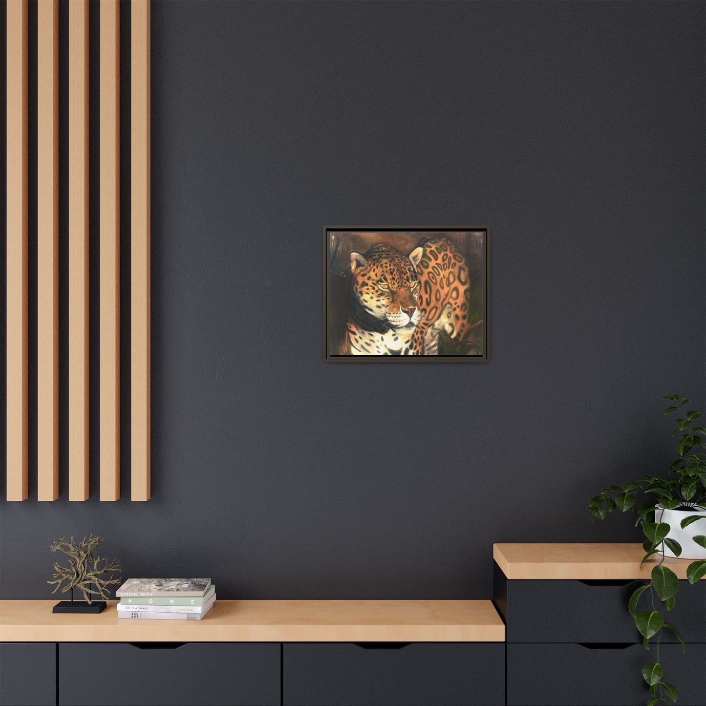Framed Leopard Canvas Art — Matte Multicolor Jungle Print
