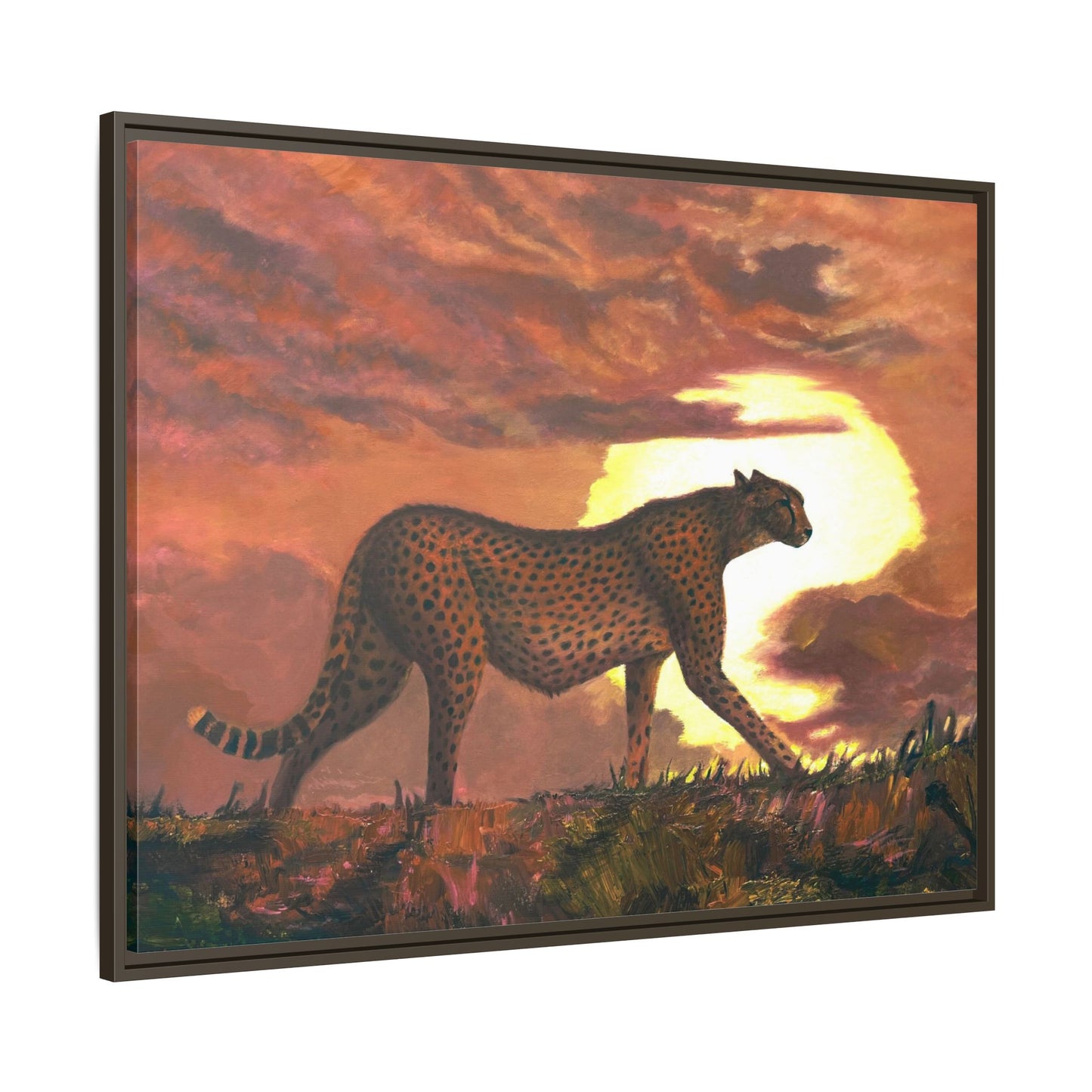 Framed Cheetah Sunset Canvas Print — Wildlife Wall Art
