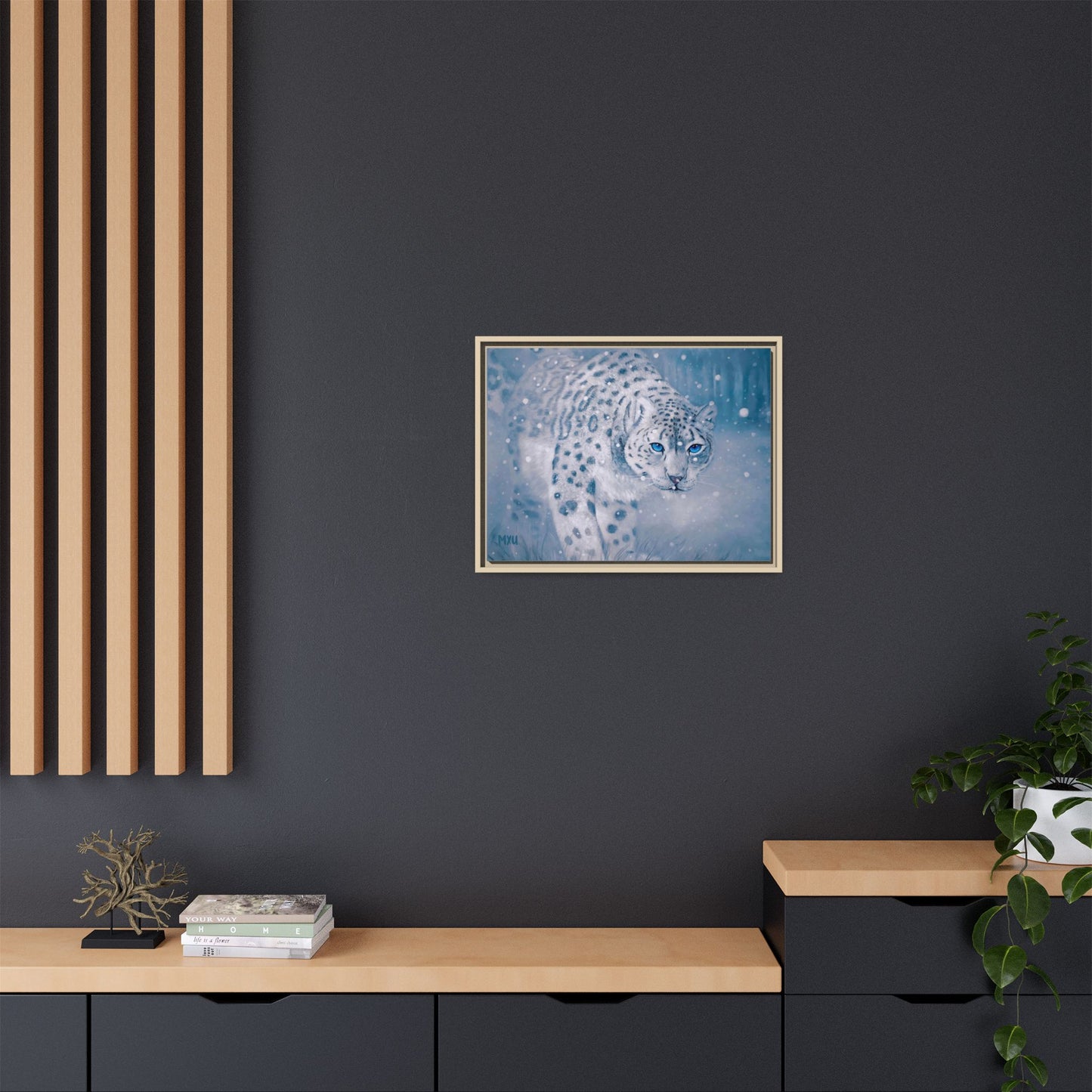 Framed Snow Leopard Canvas Print — Winter Wildlife Wall Art