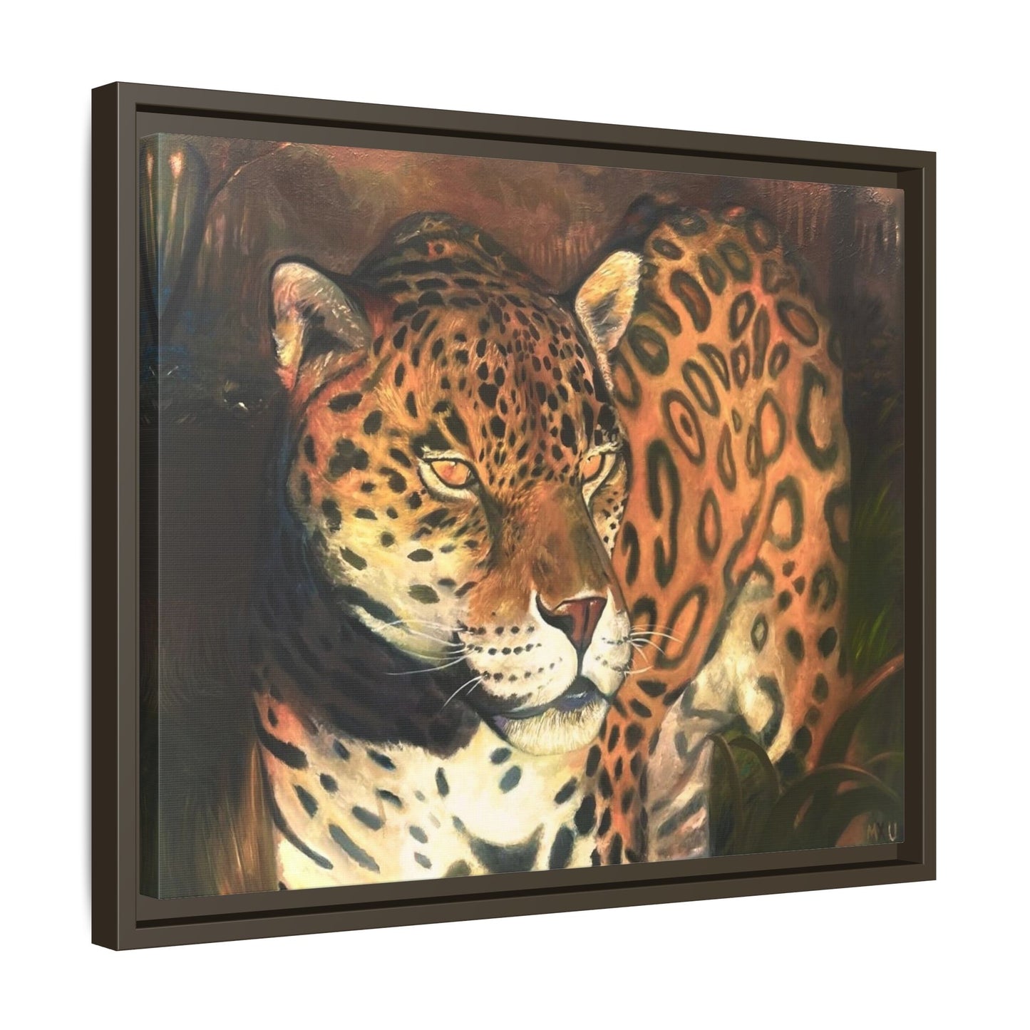 Framed Leopard Canvas Art — Matte Multicolor Jungle Print
