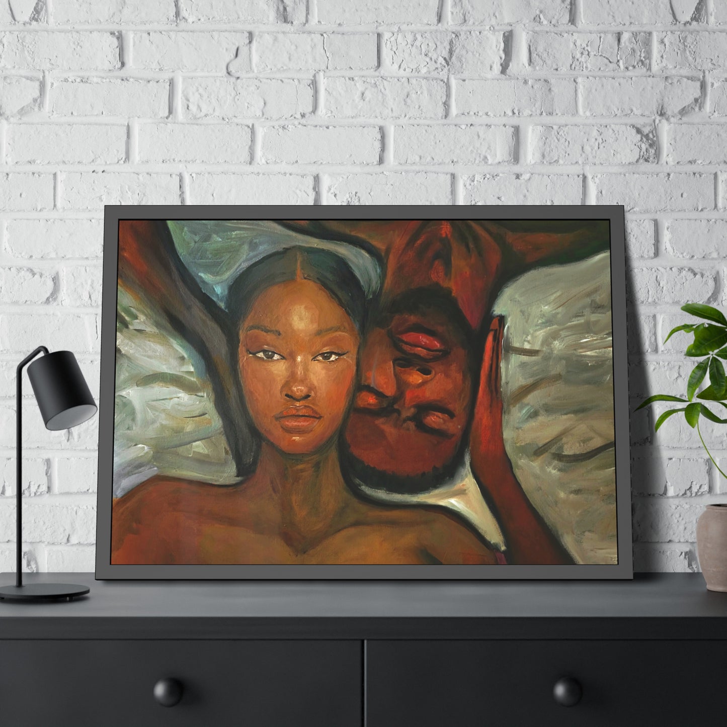 Framed Wall Art, Black Couple Portrait, Home Decor, Unique Gift, Modern Art, Relationship Celebration