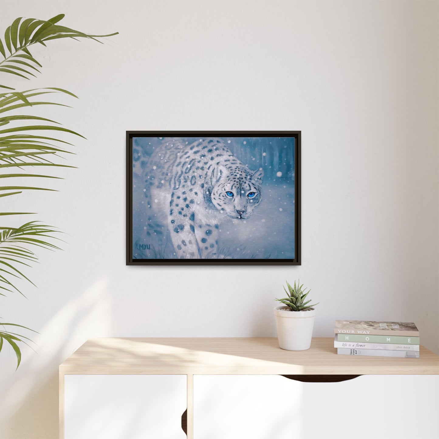 Framed Snow Leopard Canvas Print — Winter Wildlife Wall Art