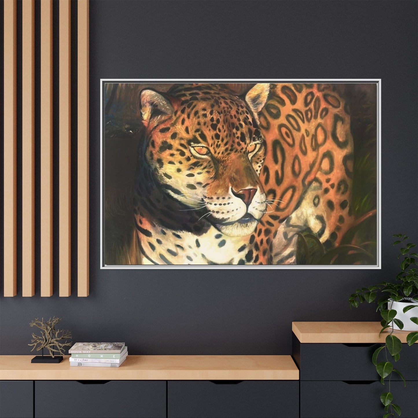 Framed Leopard Canvas Art — Matte Multicolor Jungle Print