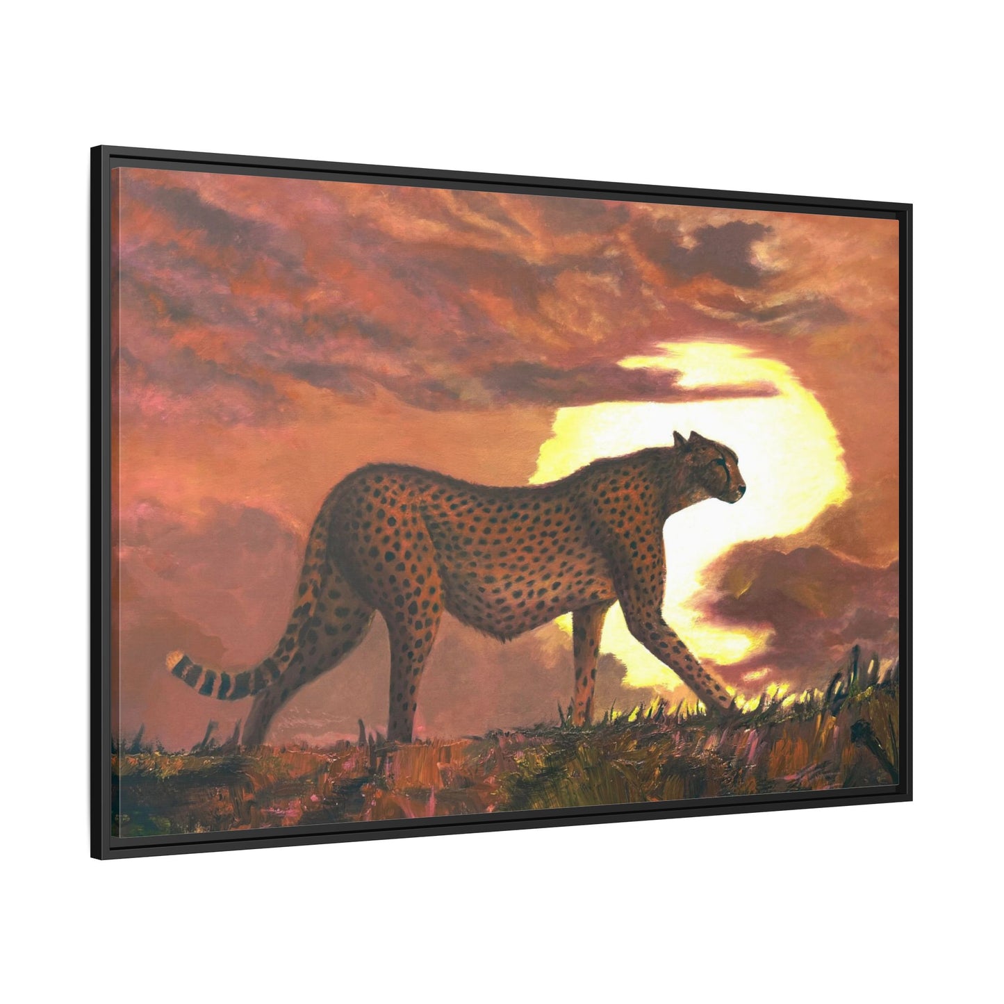 Framed Cheetah Sunset Canvas Print — Wildlife Wall Art