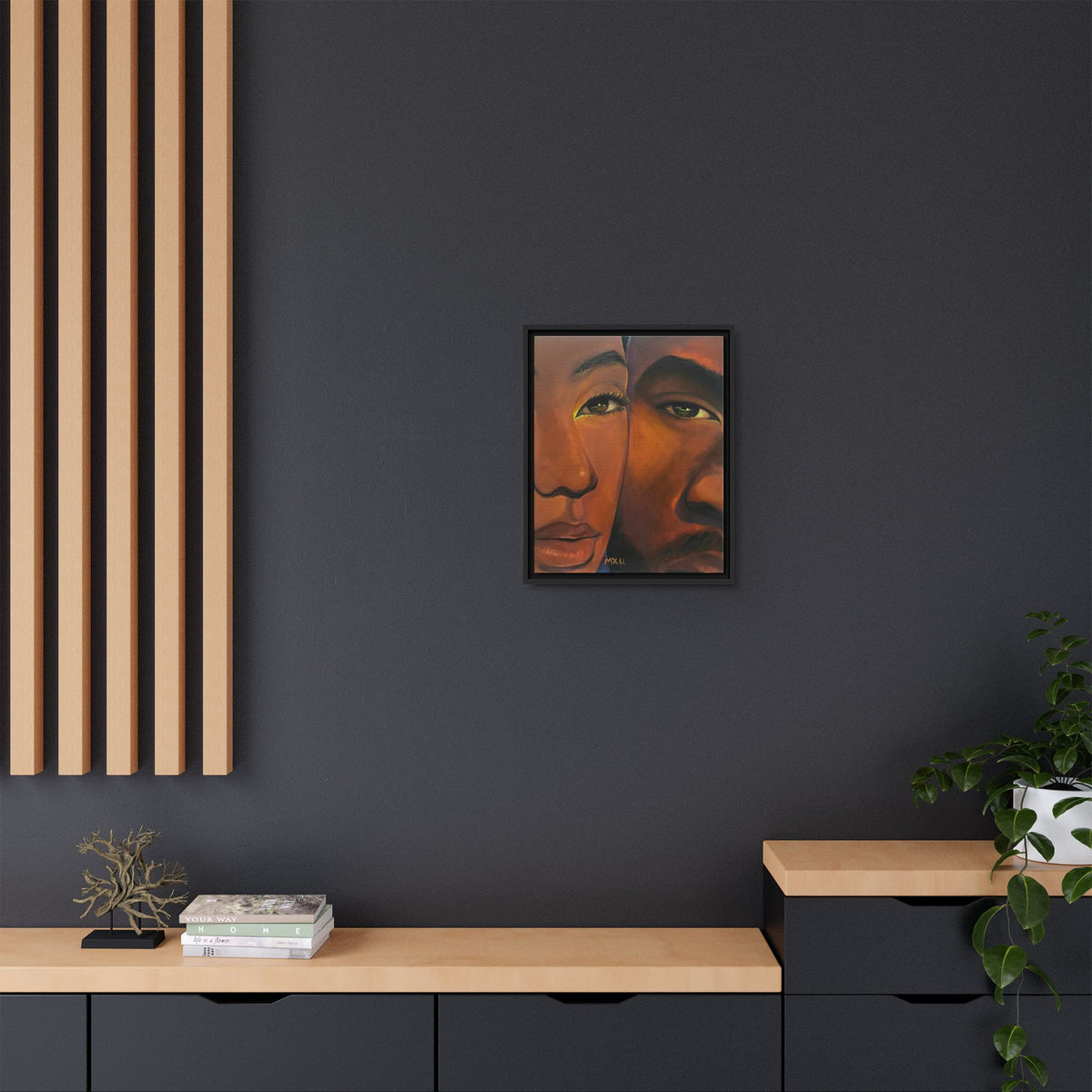 Framed Canvas Portrait Art – Intimate Couple Face Painting “In his Image”
